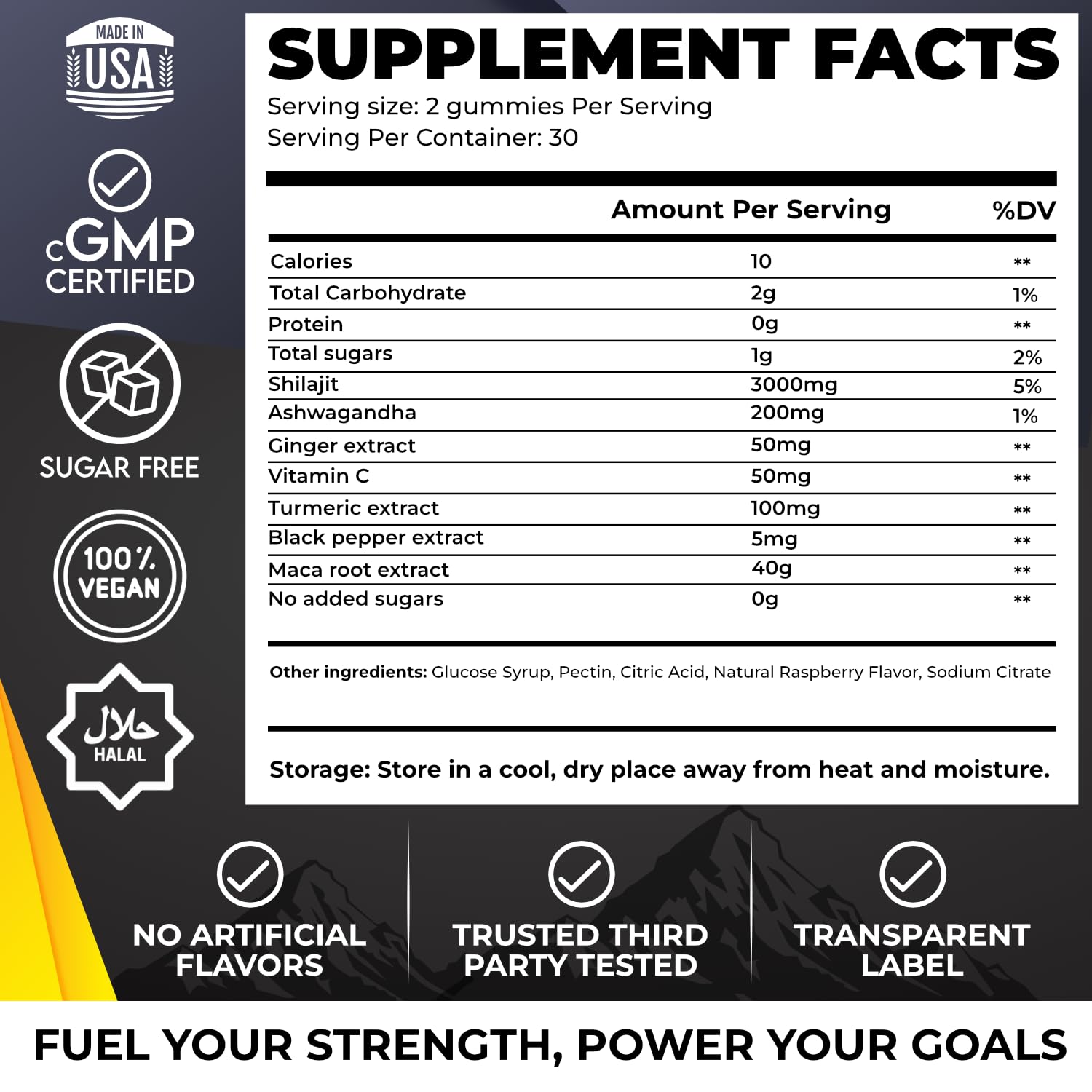 Novure Shilajit 3000mg supplement side view