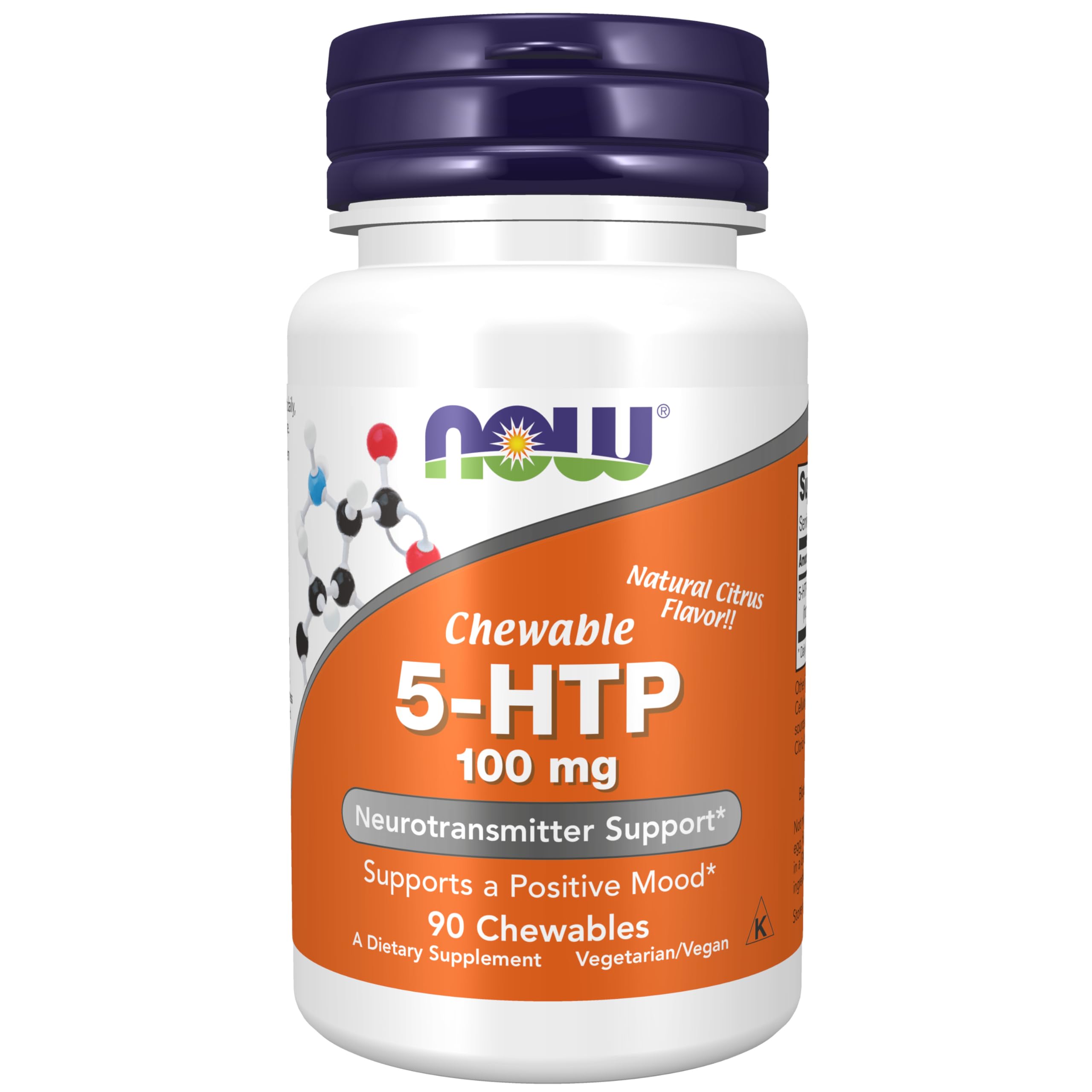 NOW Foods 5-HTP Citrus Chewable Tablets front view