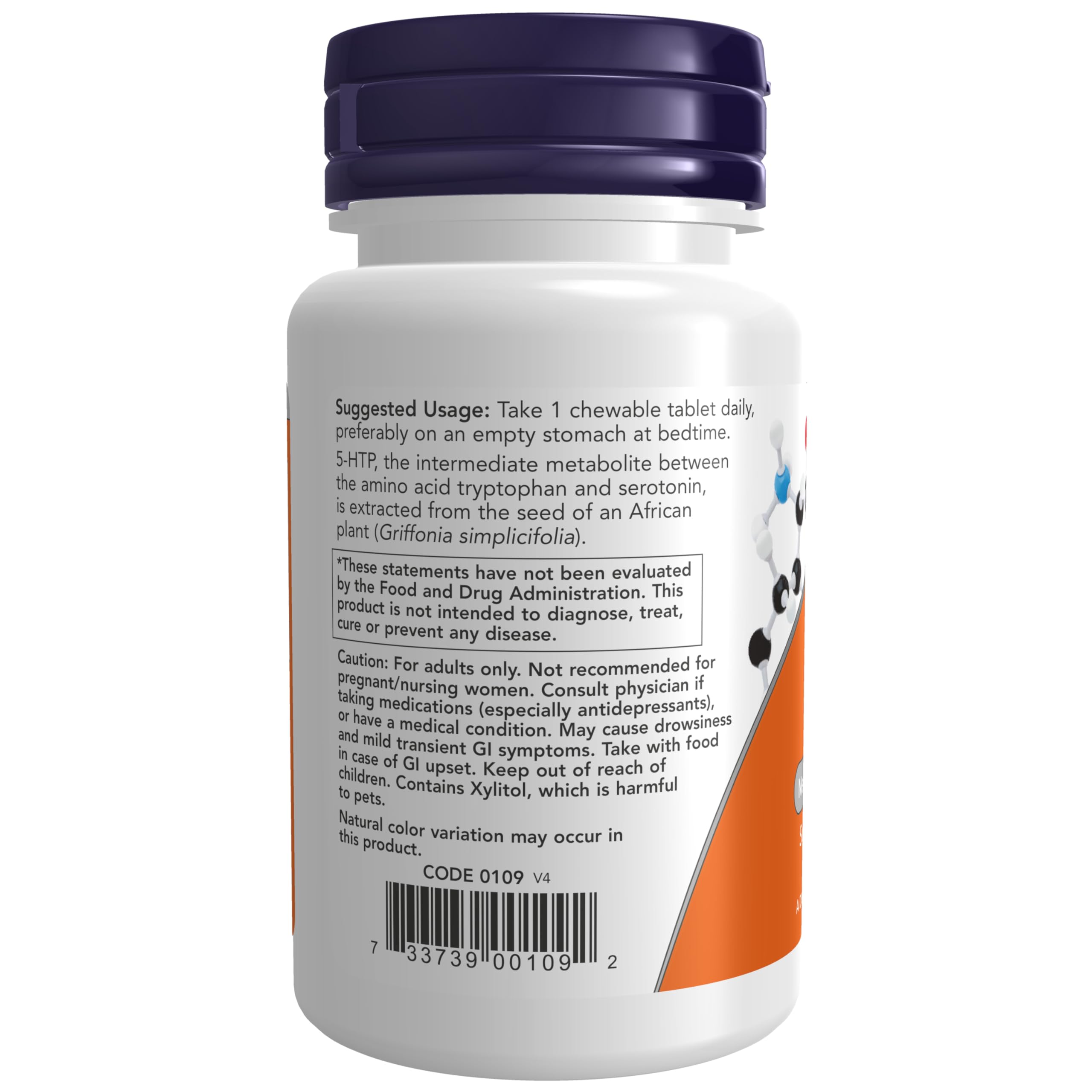NOW Foods 5-HTP Citrus Chewable Tablets side view