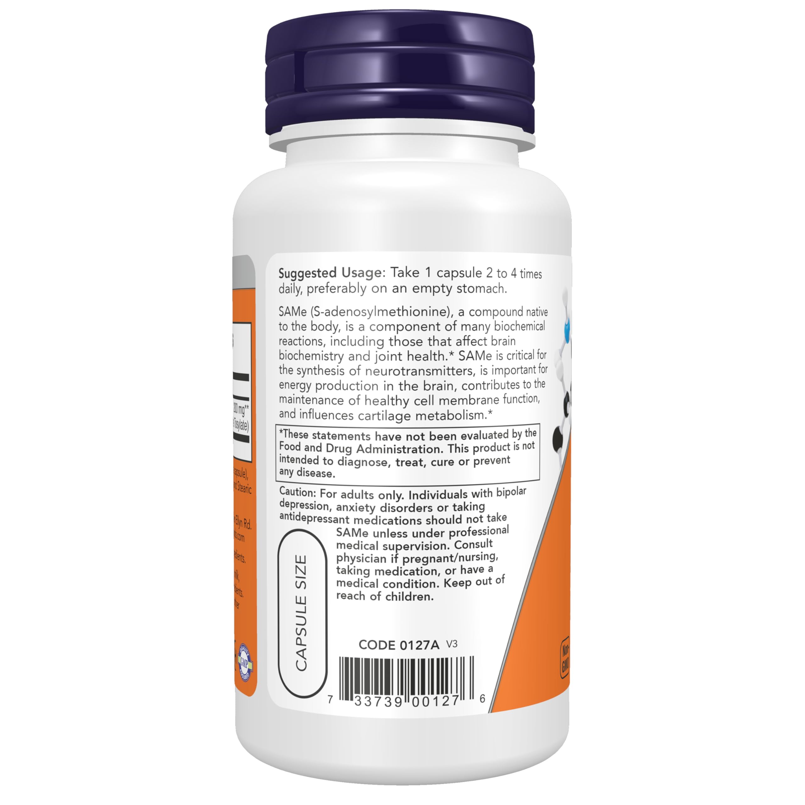 NOW Foods 5-HTP Supplement 200mg 60 Veg Capsules back view
