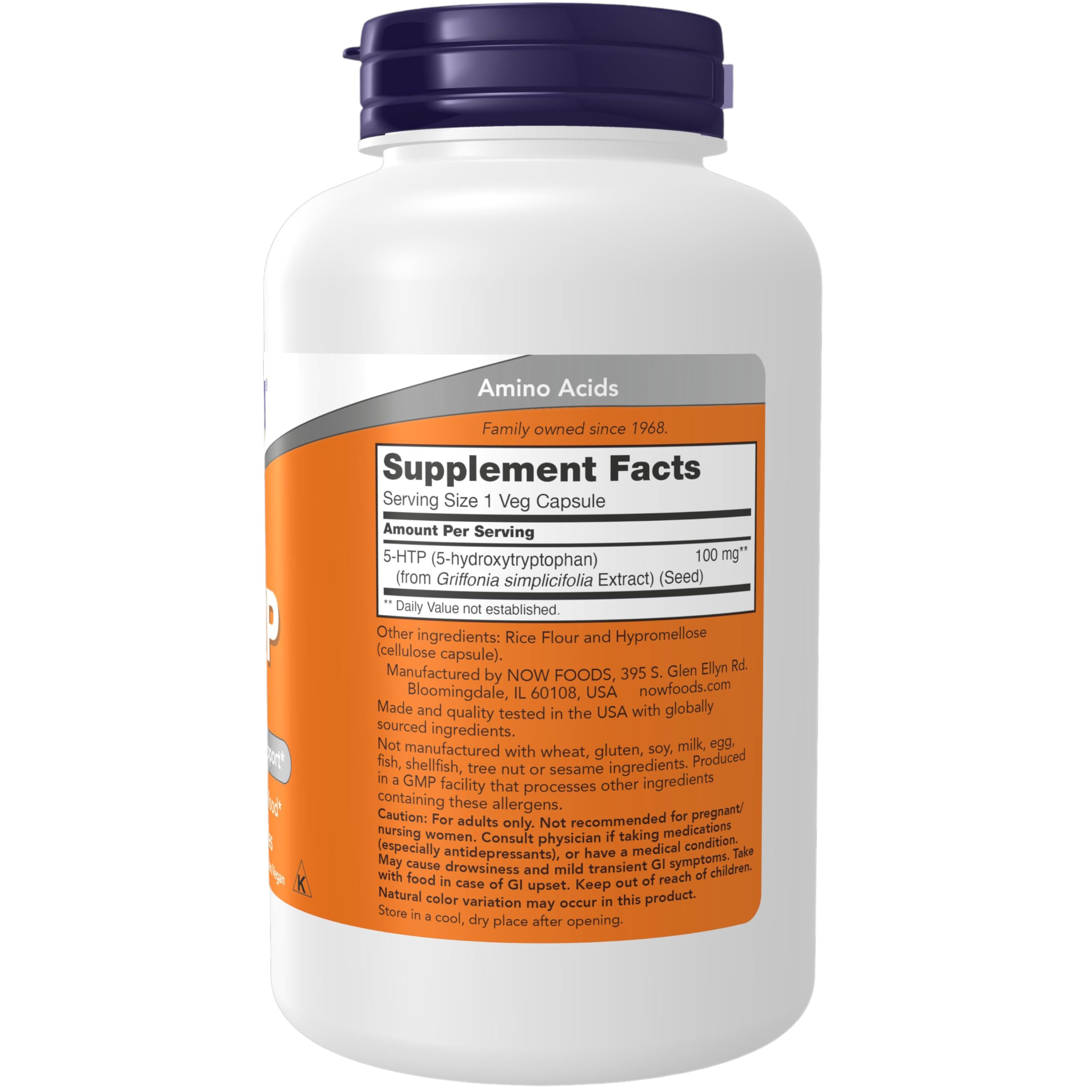 NOW Foods 5-HTP Vegan Capsules 181g back view