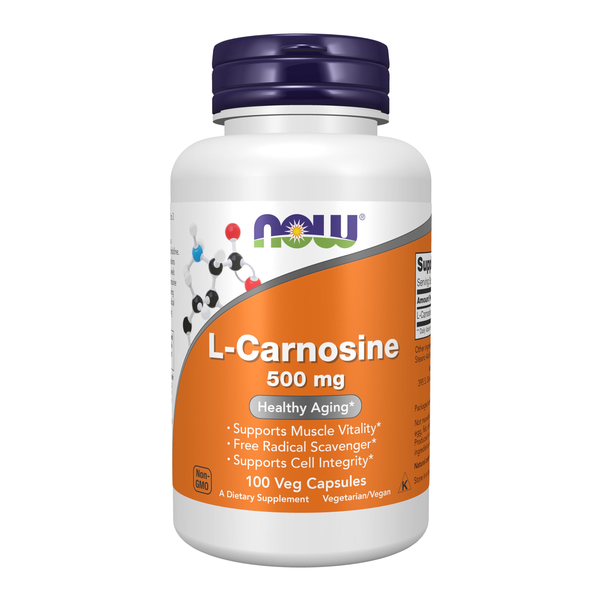NOW Foods Acetyl-L-Carnitine 100g vegan capsules front view