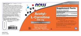 NOW Foods Acetyl-L-Carnitine 417g back view with nutritional information