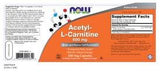 NOW Foods Acetyl-L-Carnitine 417g back view with nutritional information