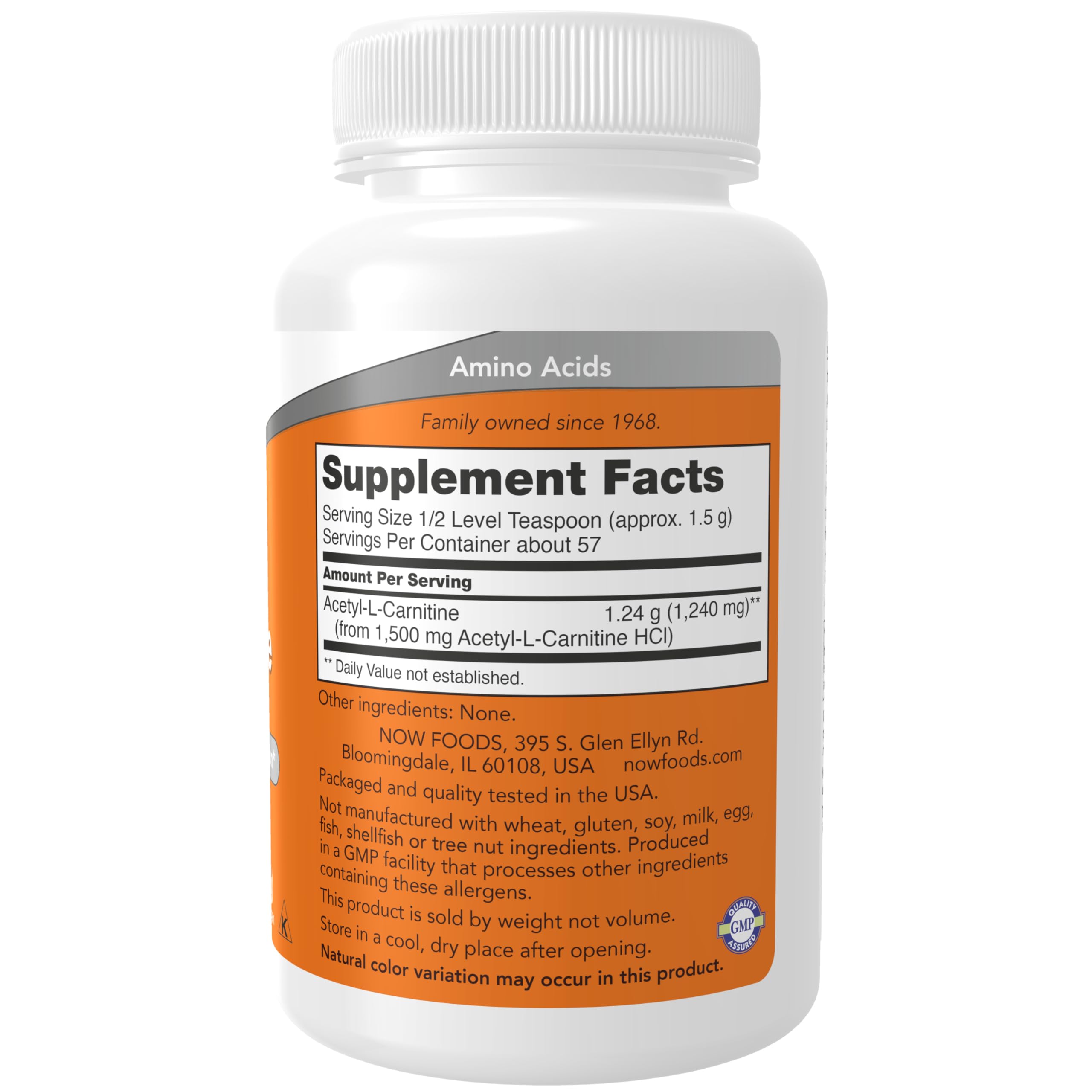 NOW Foods Acetyl-L-Carnitine Pure Powder 80g label details