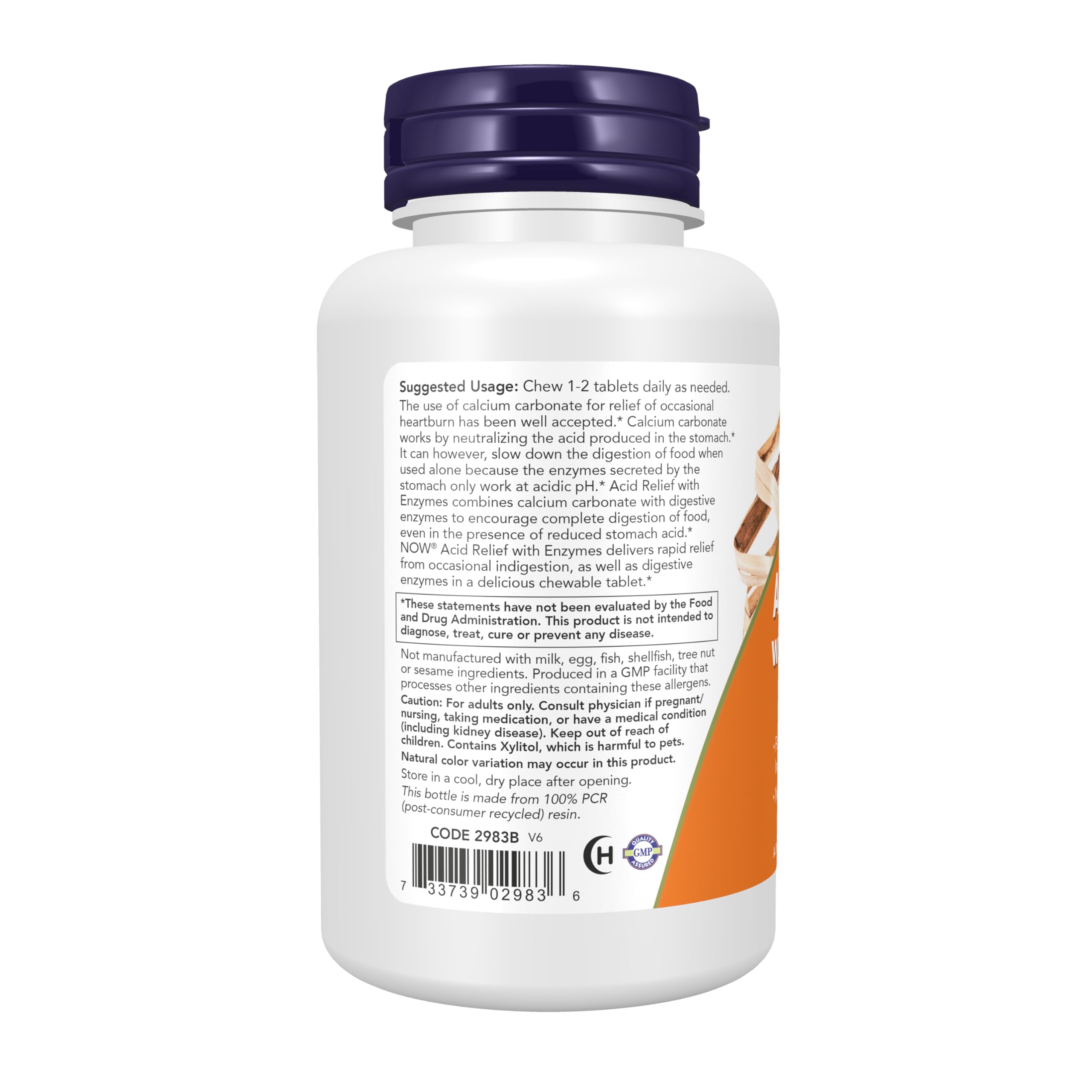 NOW Foods Acid Relief with Enzymes chewable tablet close-up