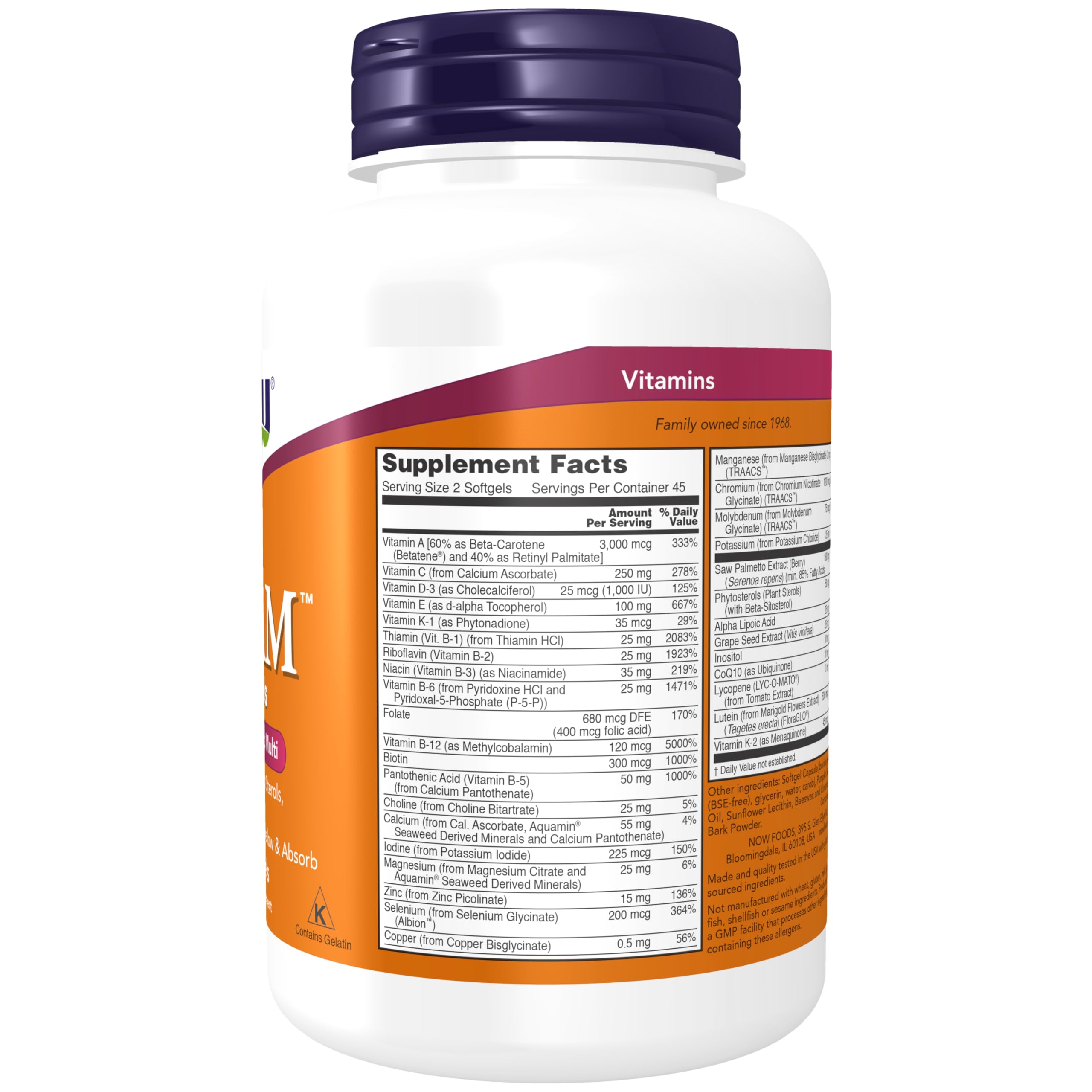 NOW Foods ADAM Men's Multivitamin Capsules side view