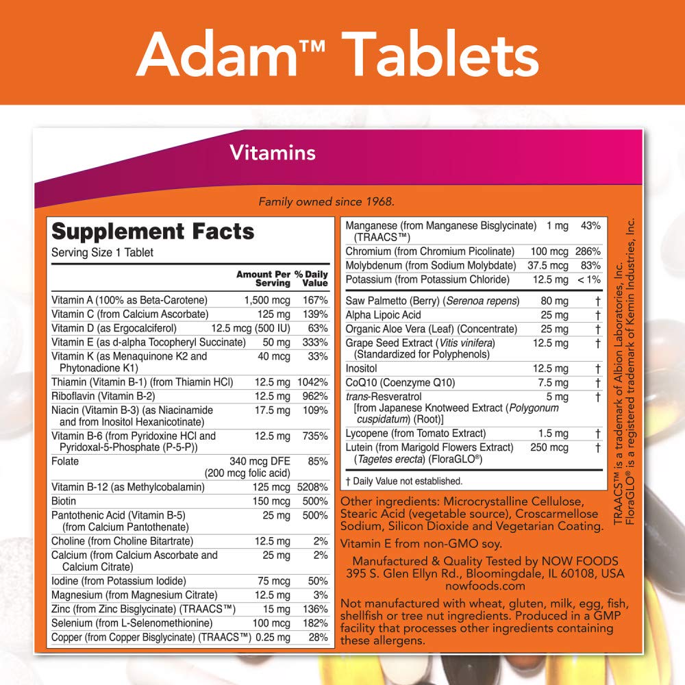 NOW Foods Adam Men's Multivitamin side view of packaging