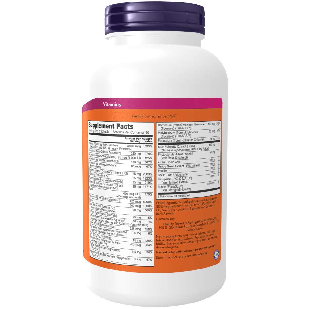 NOW Foods Adam Men's Multivitamin side view showing label