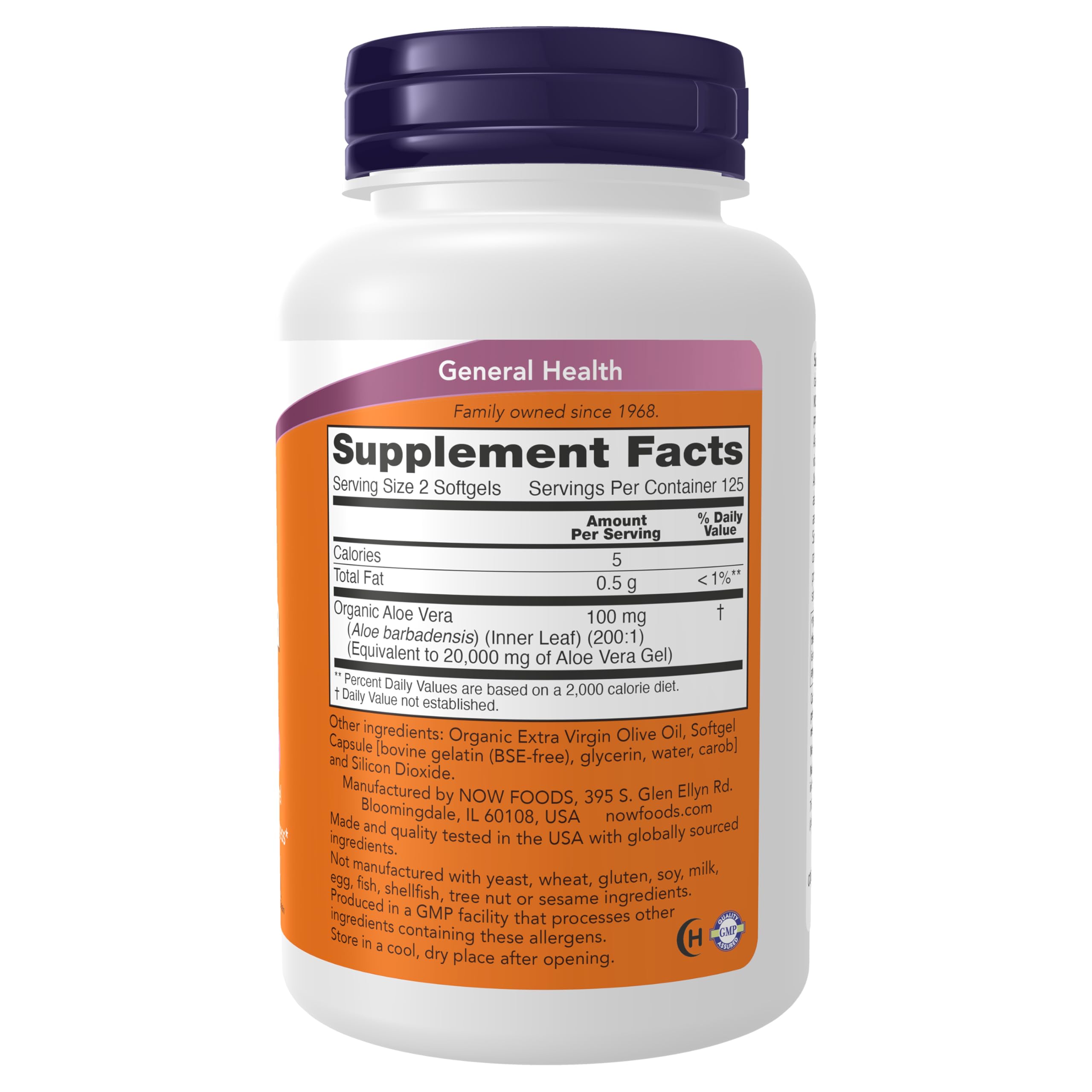 NOW Foods Aloe Vera Softgels 10,000 mg back view