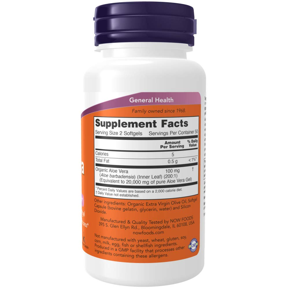 NOW Foods Aloe Vera Softgels packaging side view