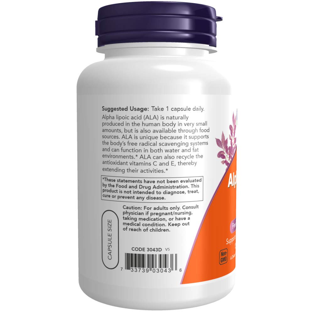 NOW Foods Alpha Lipoic Acid 300mg 60 Capsules back view
