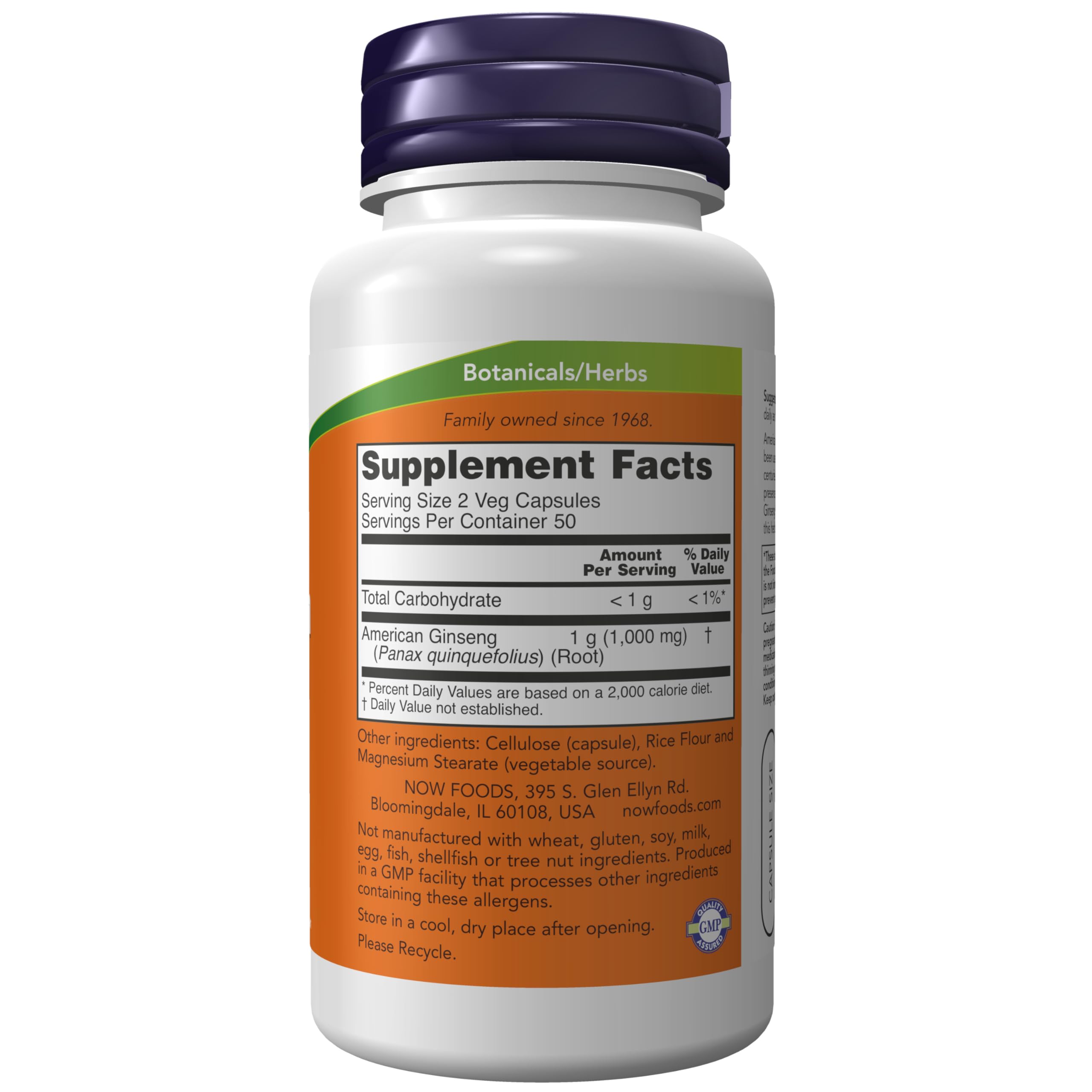 NOW Foods American Ginseng supplement packaging side view