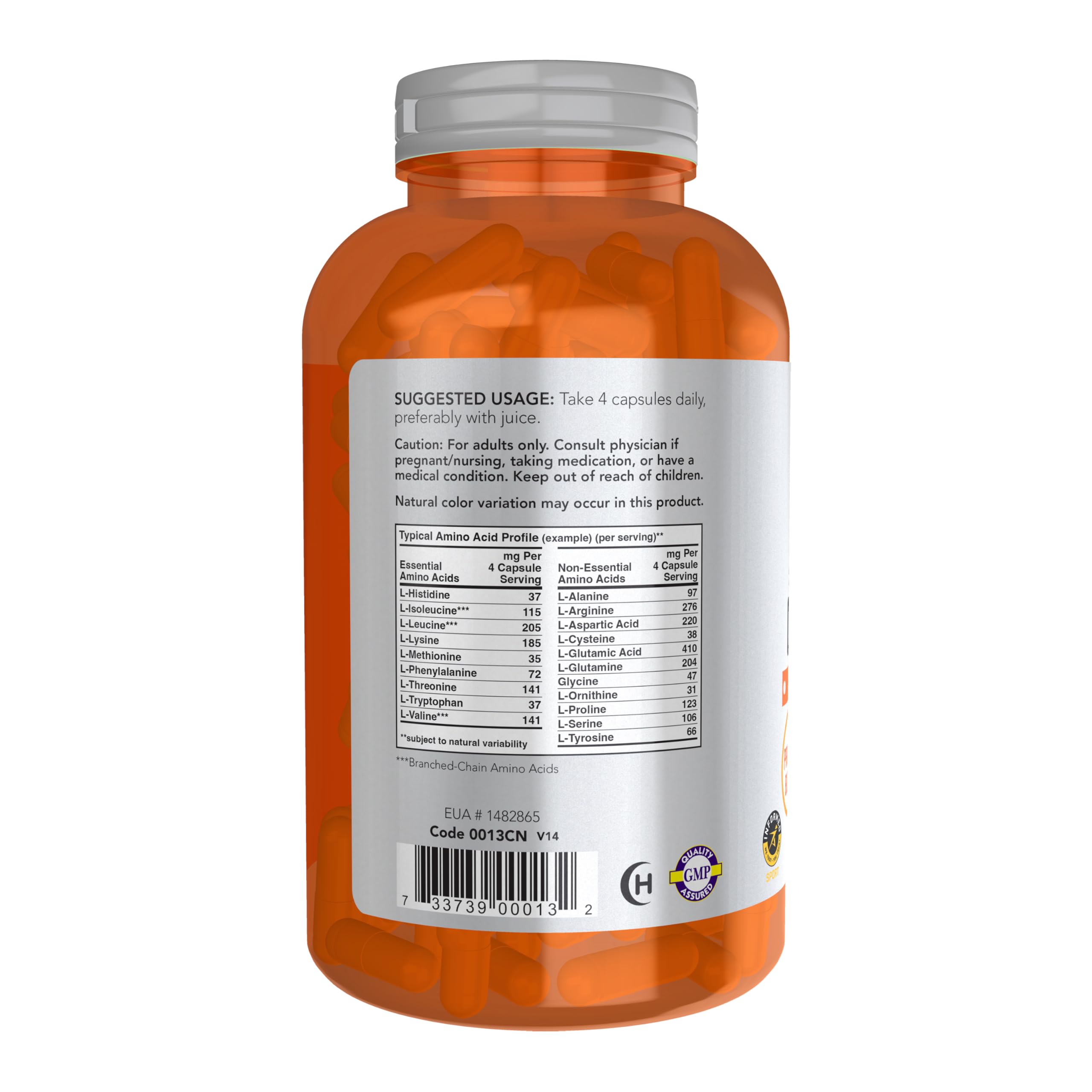 NOW Foods Amino Complete BCAA Supplement 300g side view