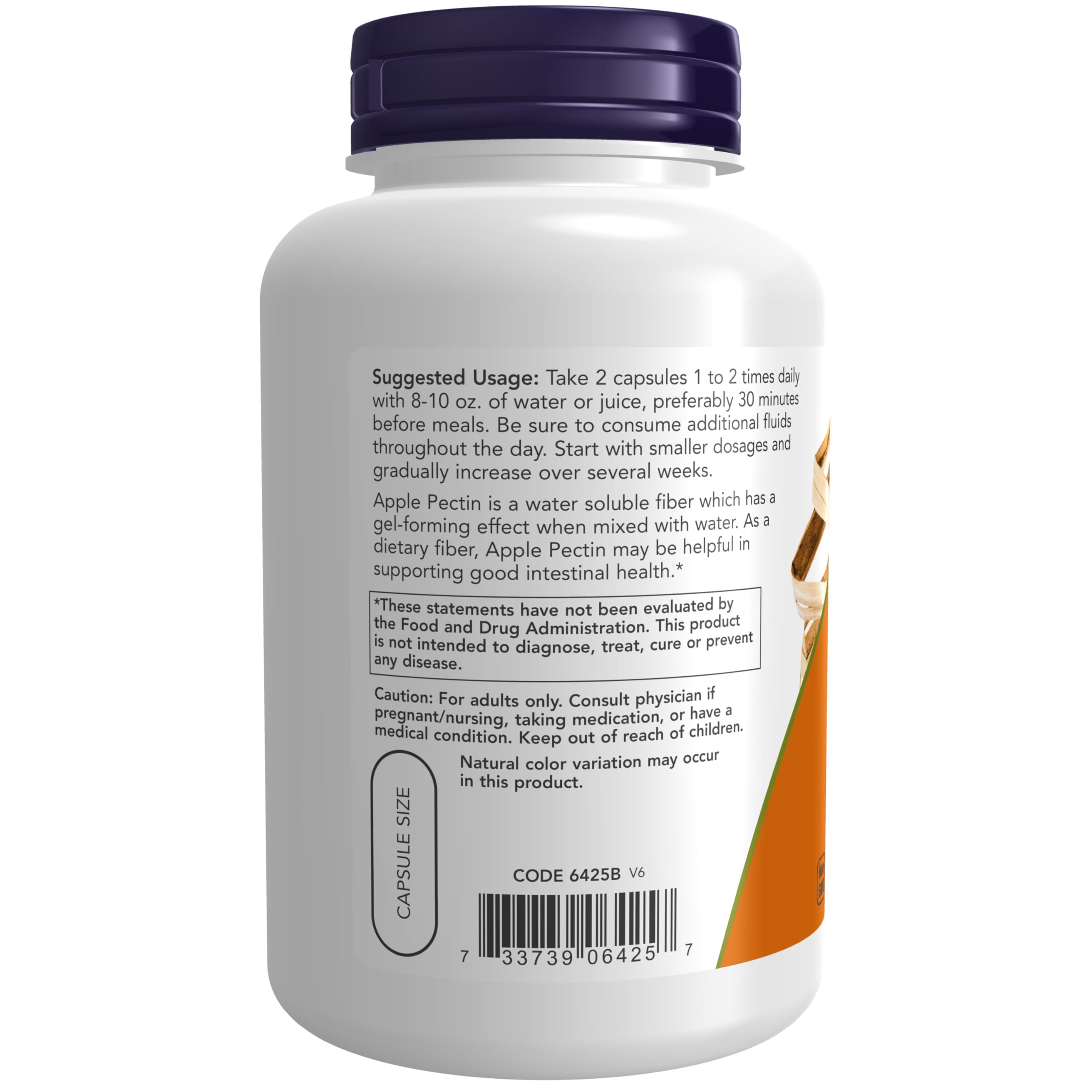 NOW Foods Apple Pectin 700mg 120 capsules side view