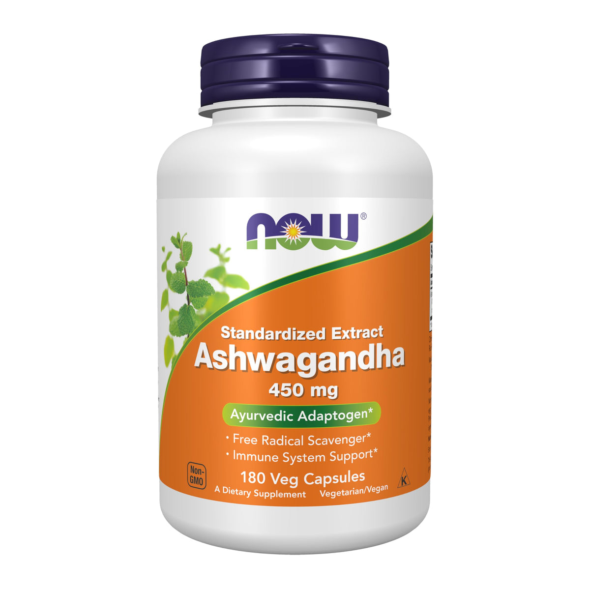 NOW Foods Ashwagandha 450mg capsules front view