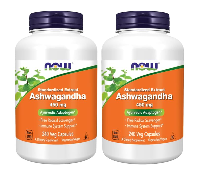 NOW Foods Ashwagandha 450mg capsules front view