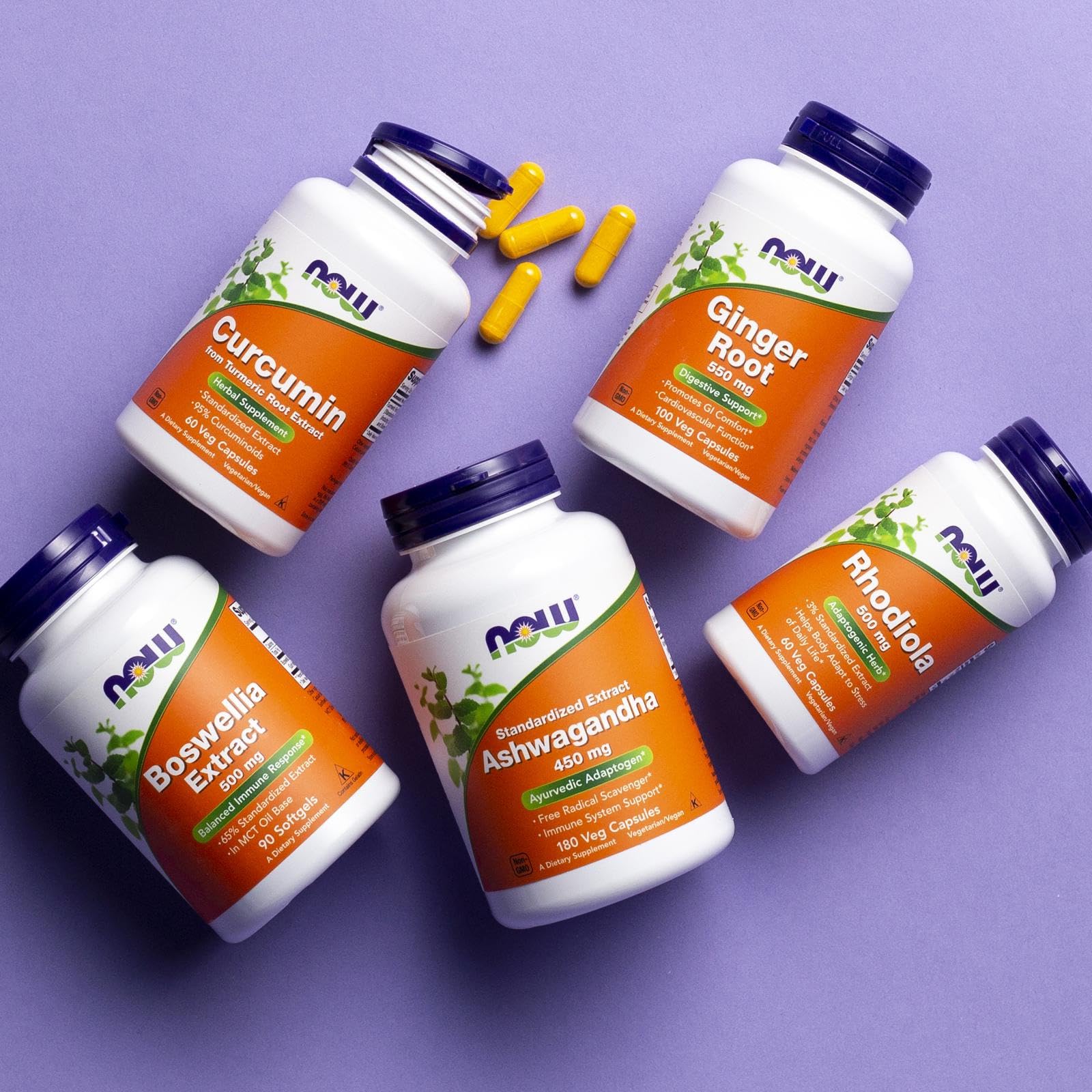 NOW Foods Ashwagandha capsules with natural background