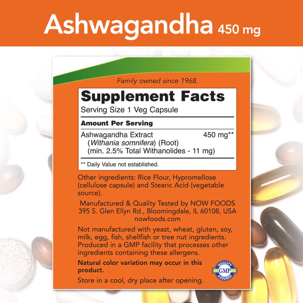 NOW Foods Ashwagandha Extract 450mg 90 VCaps side view