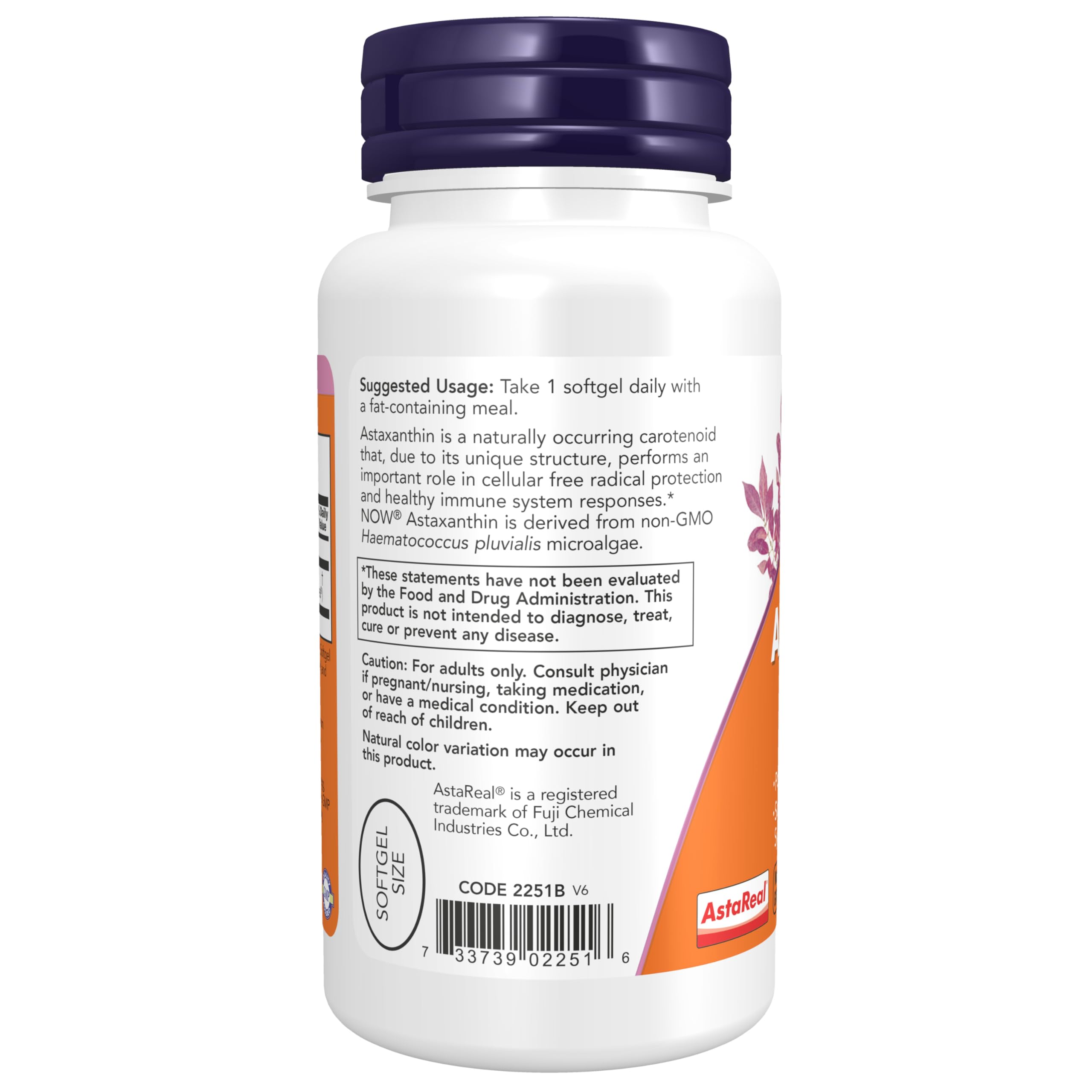NOW Foods Astaxanthin 10mg softgel nutritional information