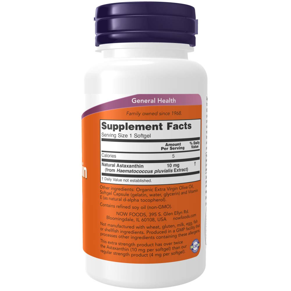 NOW Foods Astaxanthin Softgels 10mg back view