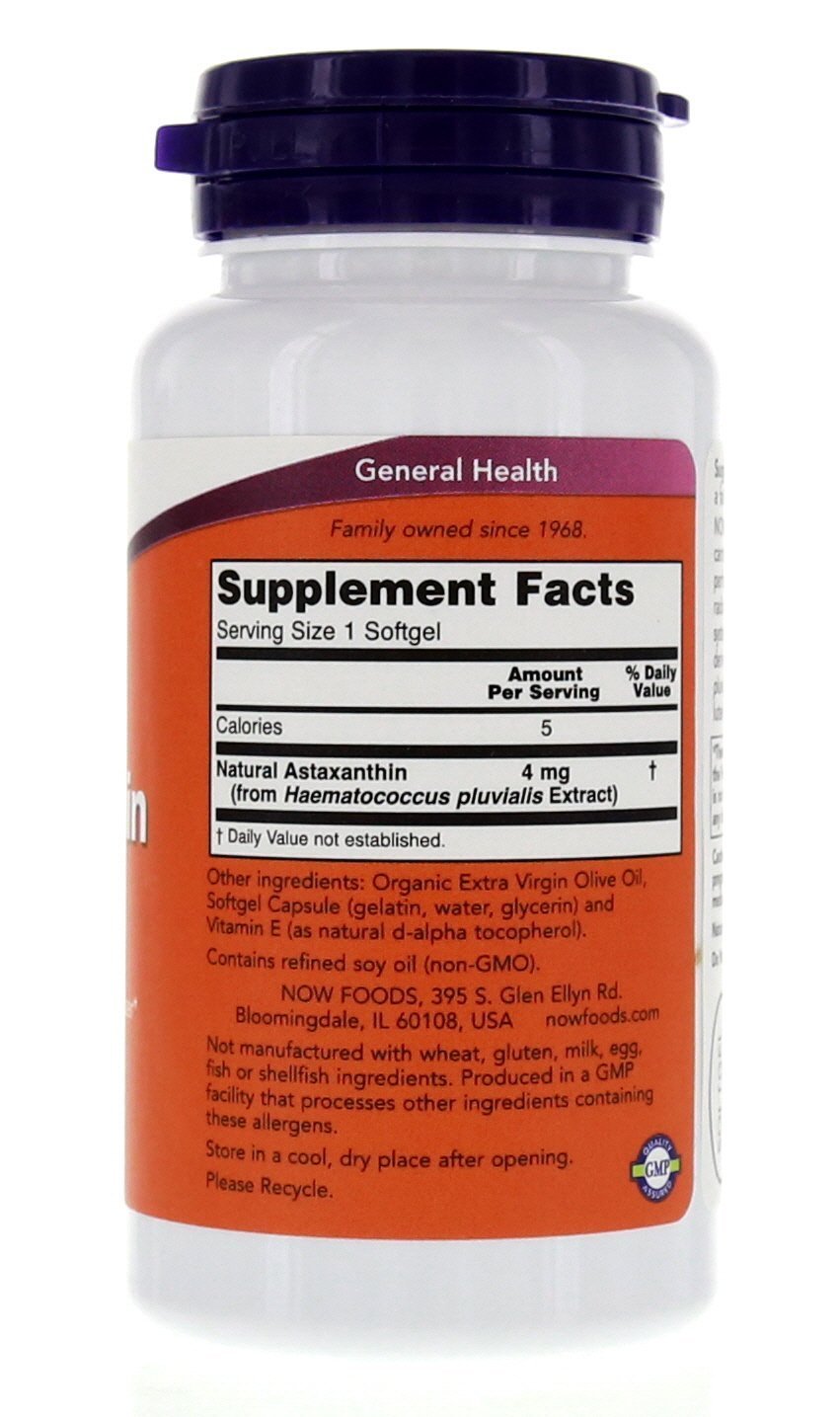 NOW Foods Astaxanthin Softgels bottle with cap
