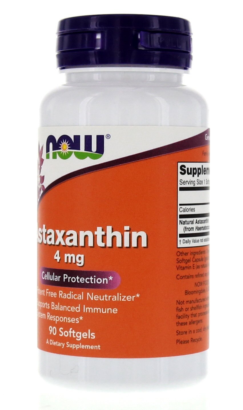 NOW Foods Astaxanthin Softgels side view showing label