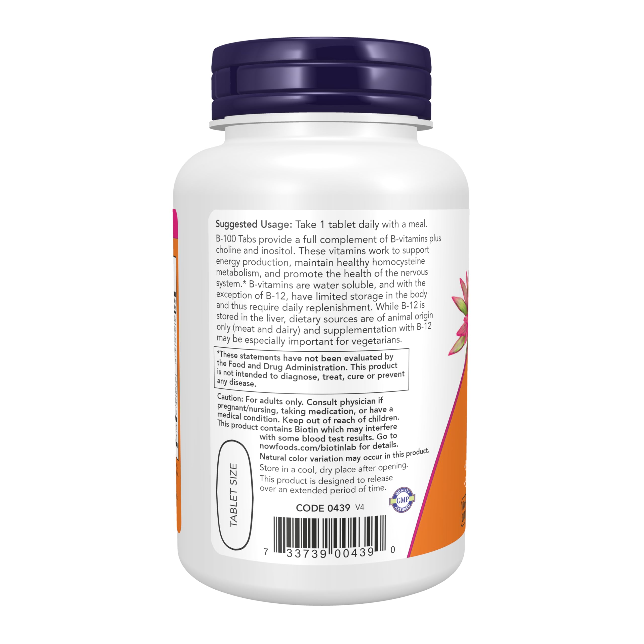 NOW Foods B-100 B-Complex Vegan Capsules bottle with label