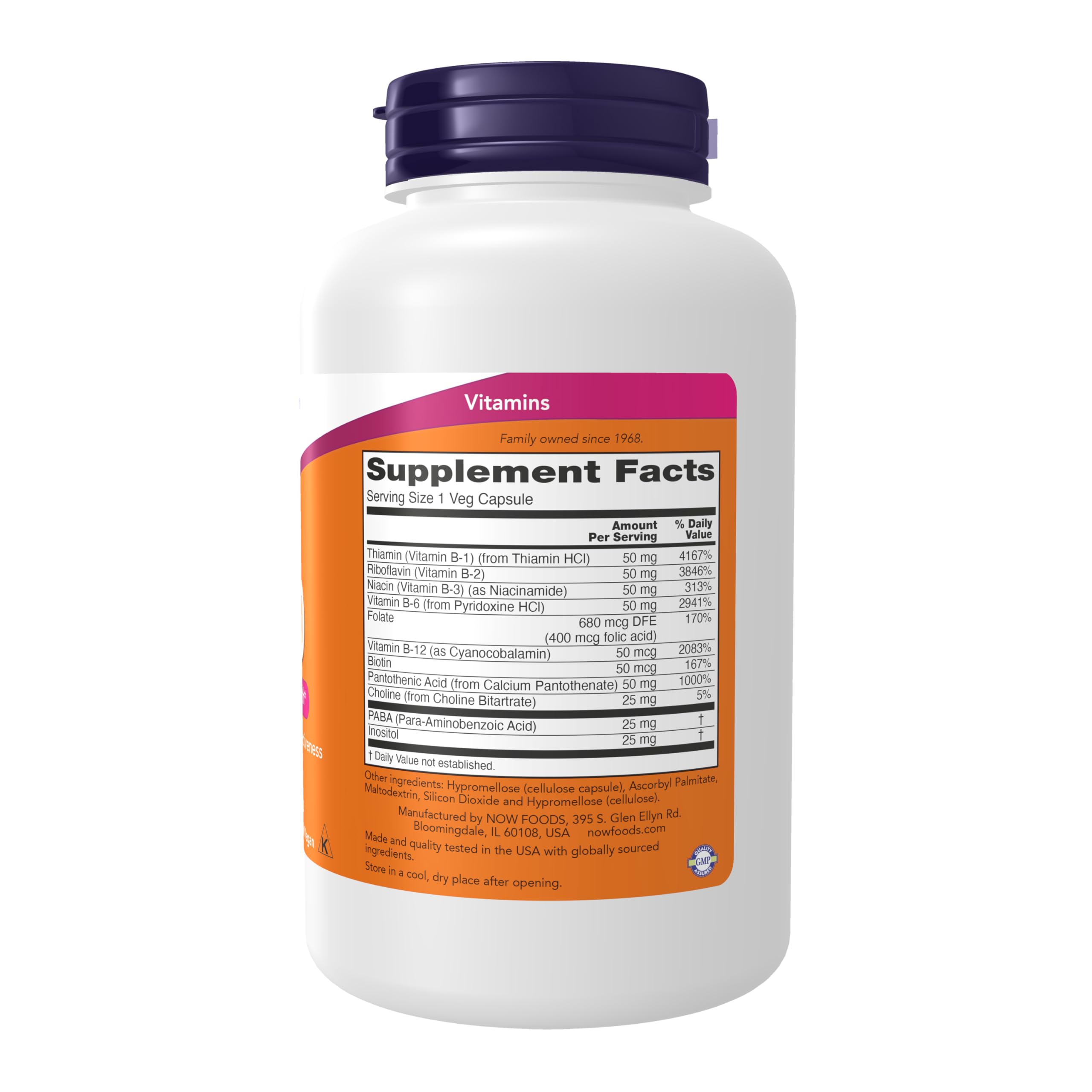 NOW Foods B-50 B-Complex 250 Capsules bottle with label