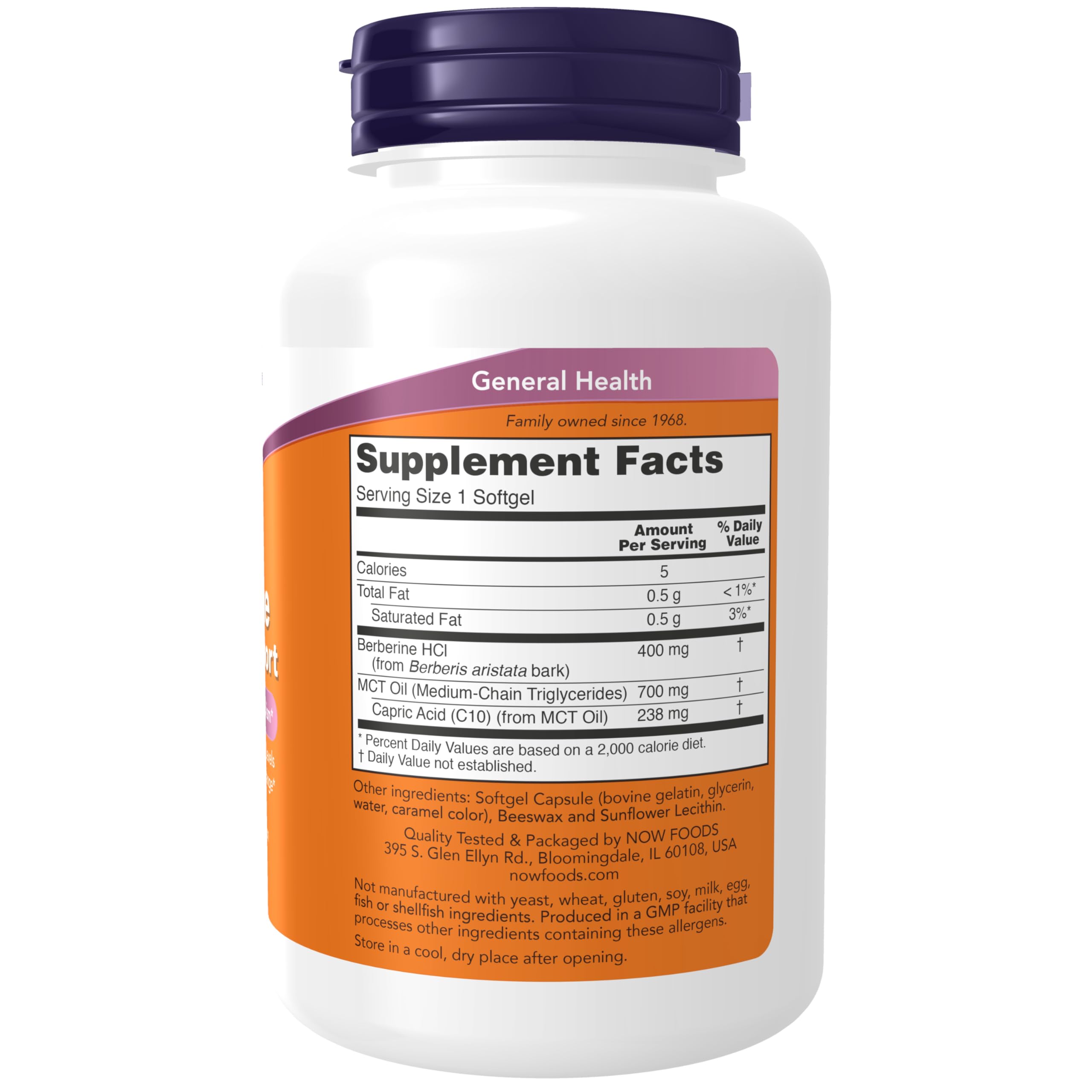 NOW Foods Berberine MCT Oil Softgels 400mg side view