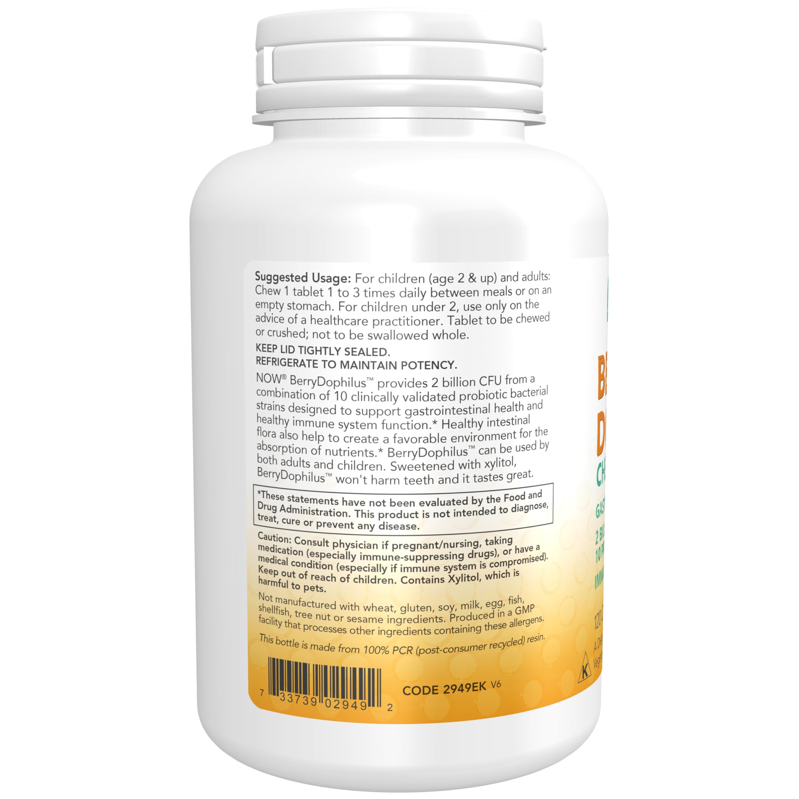 NOW Foods BerryDophilus probiotic back view with ingredient list