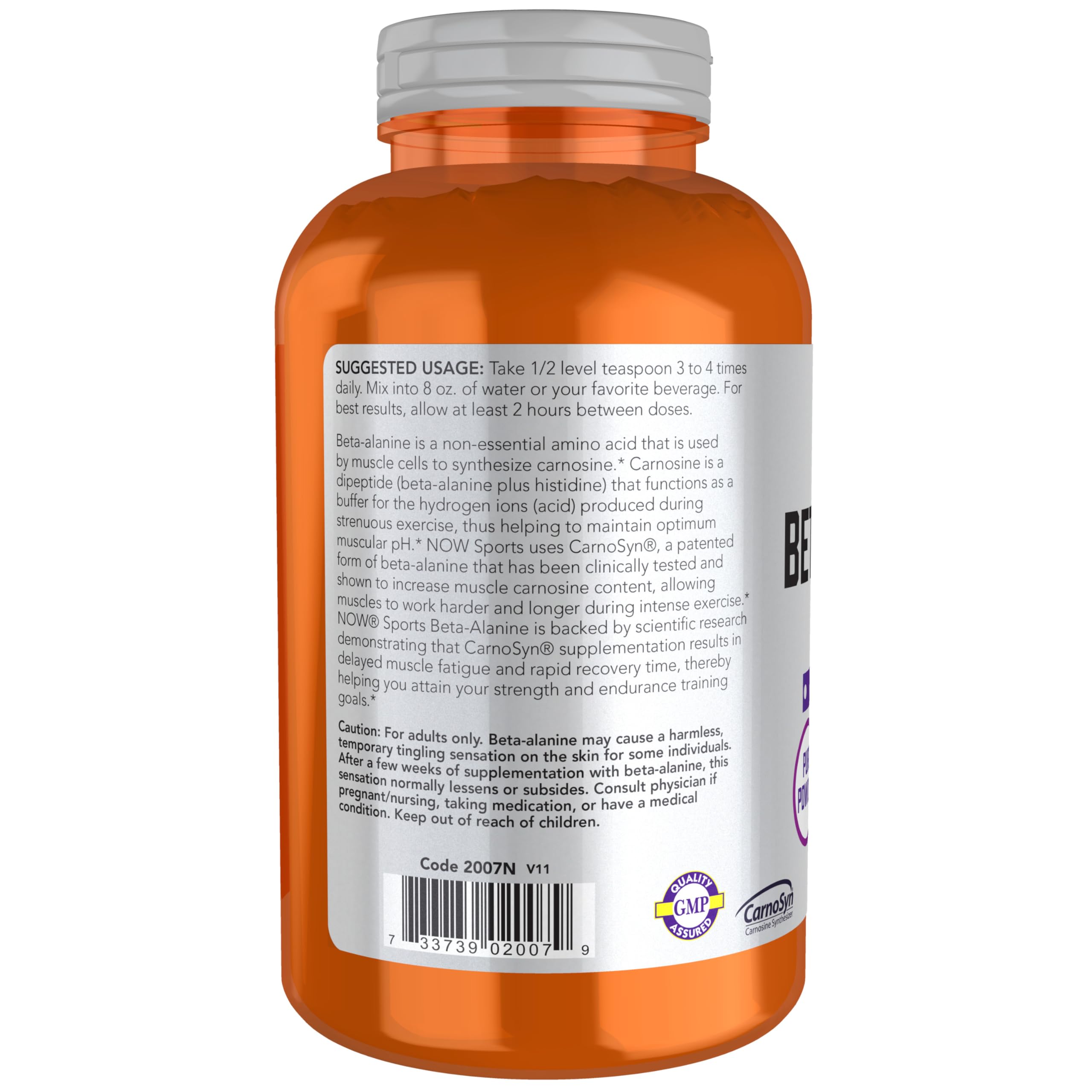 NOW Foods Beta-Alanine 580g side view