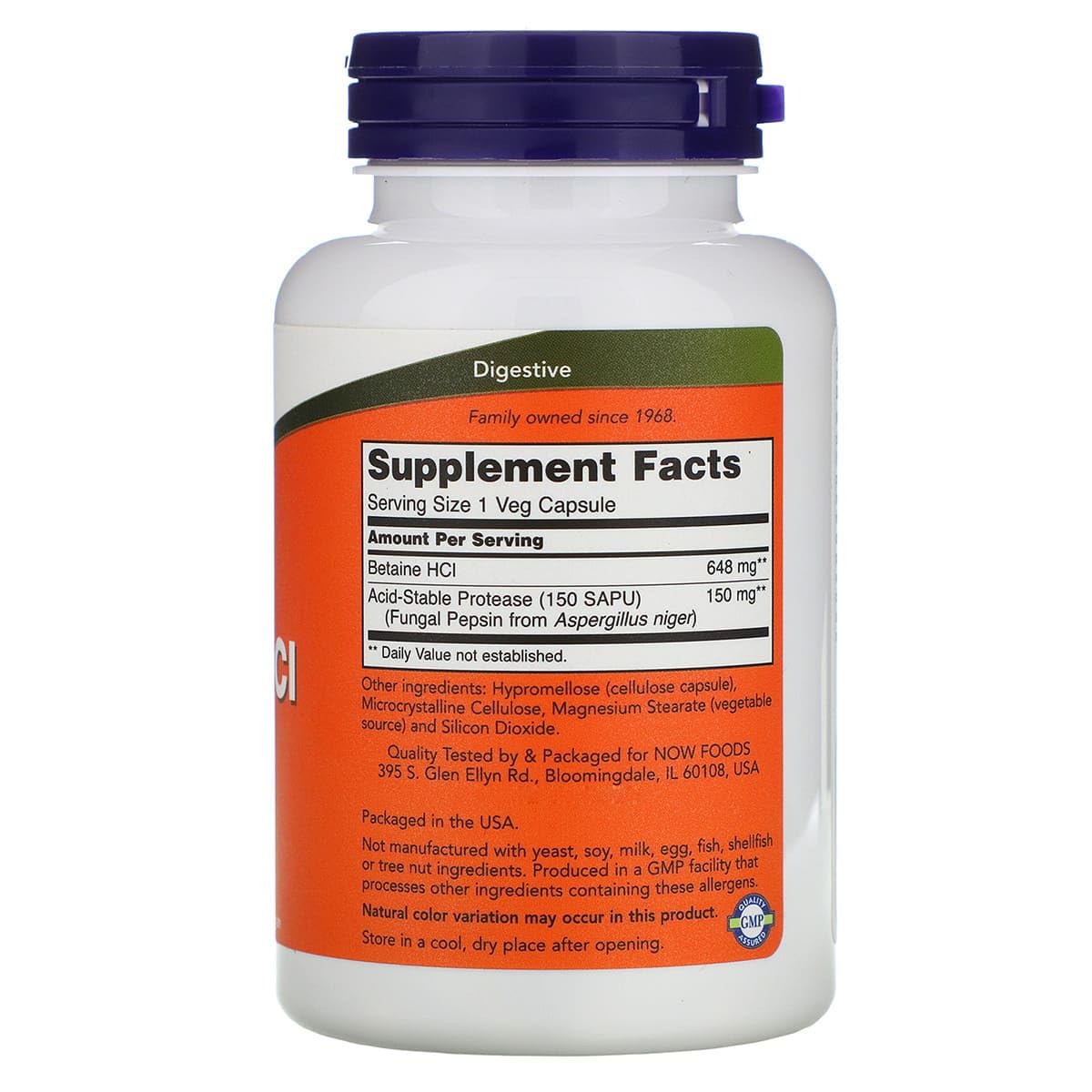 NOW Foods Betaine HCl 648mg 120 Capsules side view