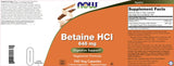 NOW Foods Betaine HCl 648mg 240 Veg Capsules close-up of capsules