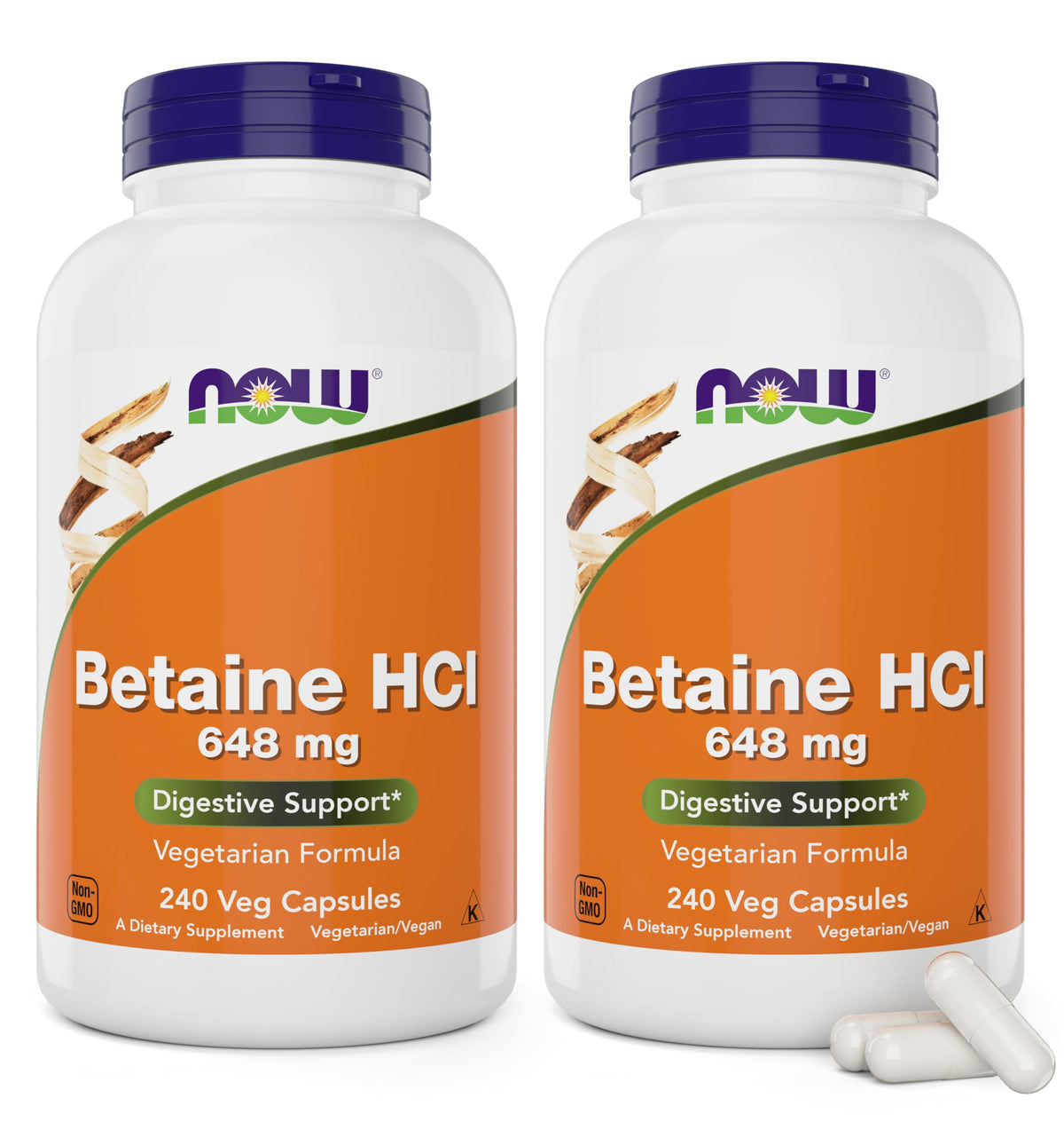 NOW Foods Betaine HCl 648mg 240 Veg Capsules front view