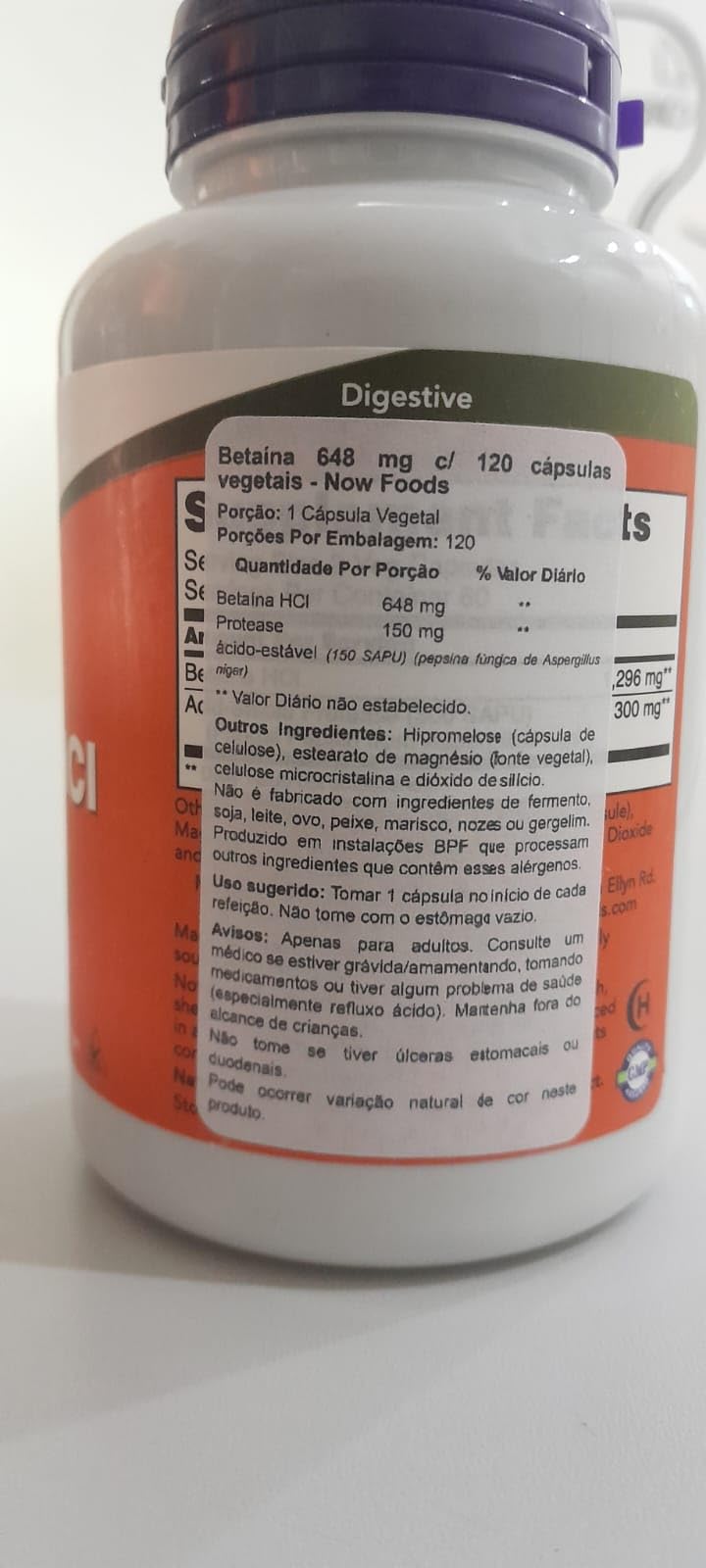 NOW Foods Betaine HCl 648mg capsules close-up