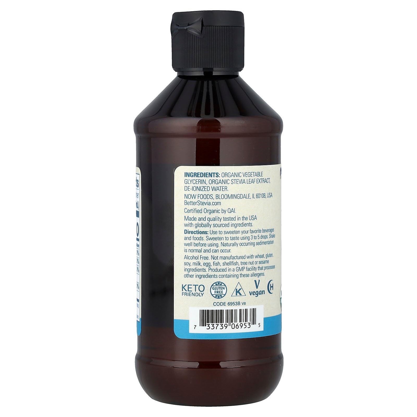 NOW Foods Better Stevia Glycerite 8 oz Liquid packaging