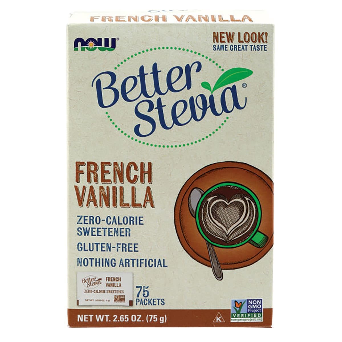 NOW Foods Better Stevia Vanilla Packets 75 count box front view