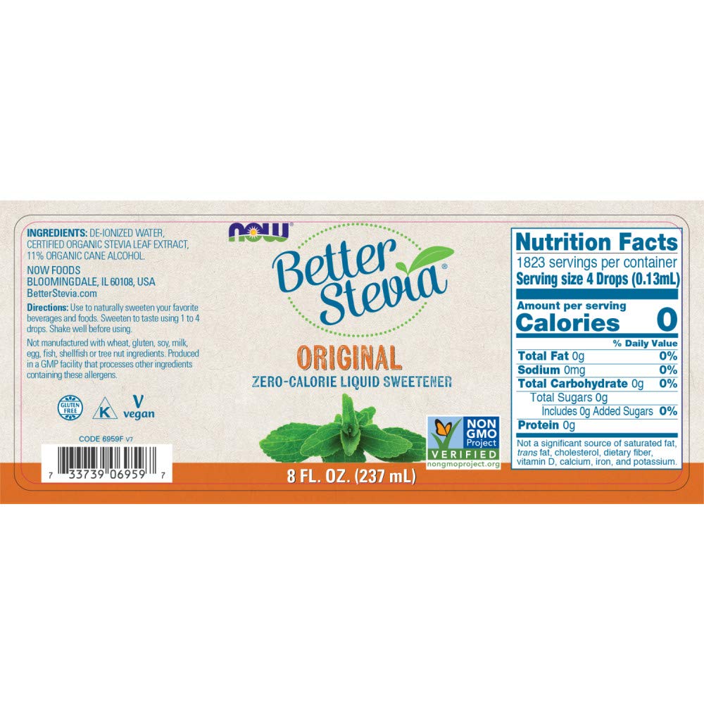 NOW Foods BetterStevia 558g back view showing ingredients