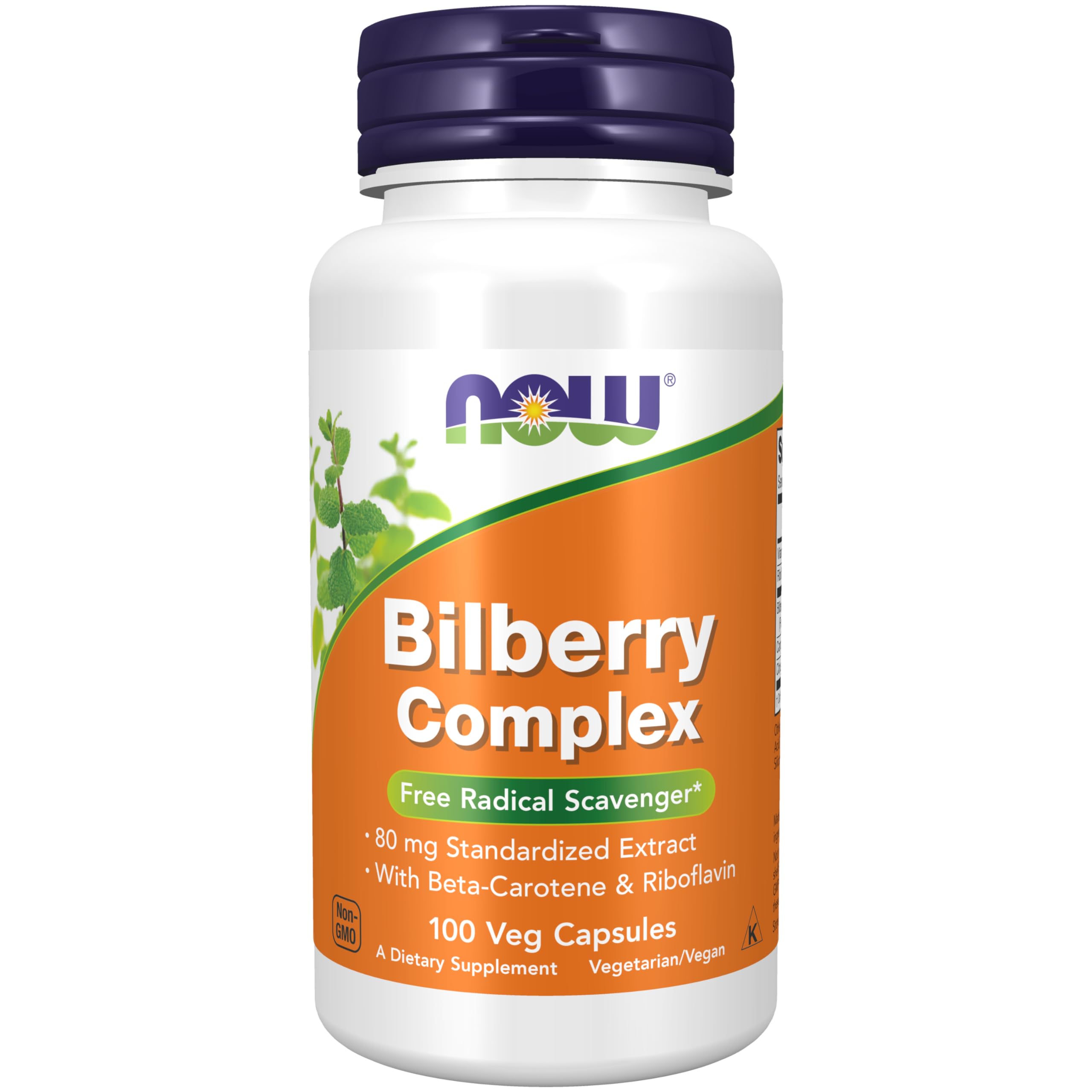 NOW Foods Bilberry Complex 80mg capsules front view