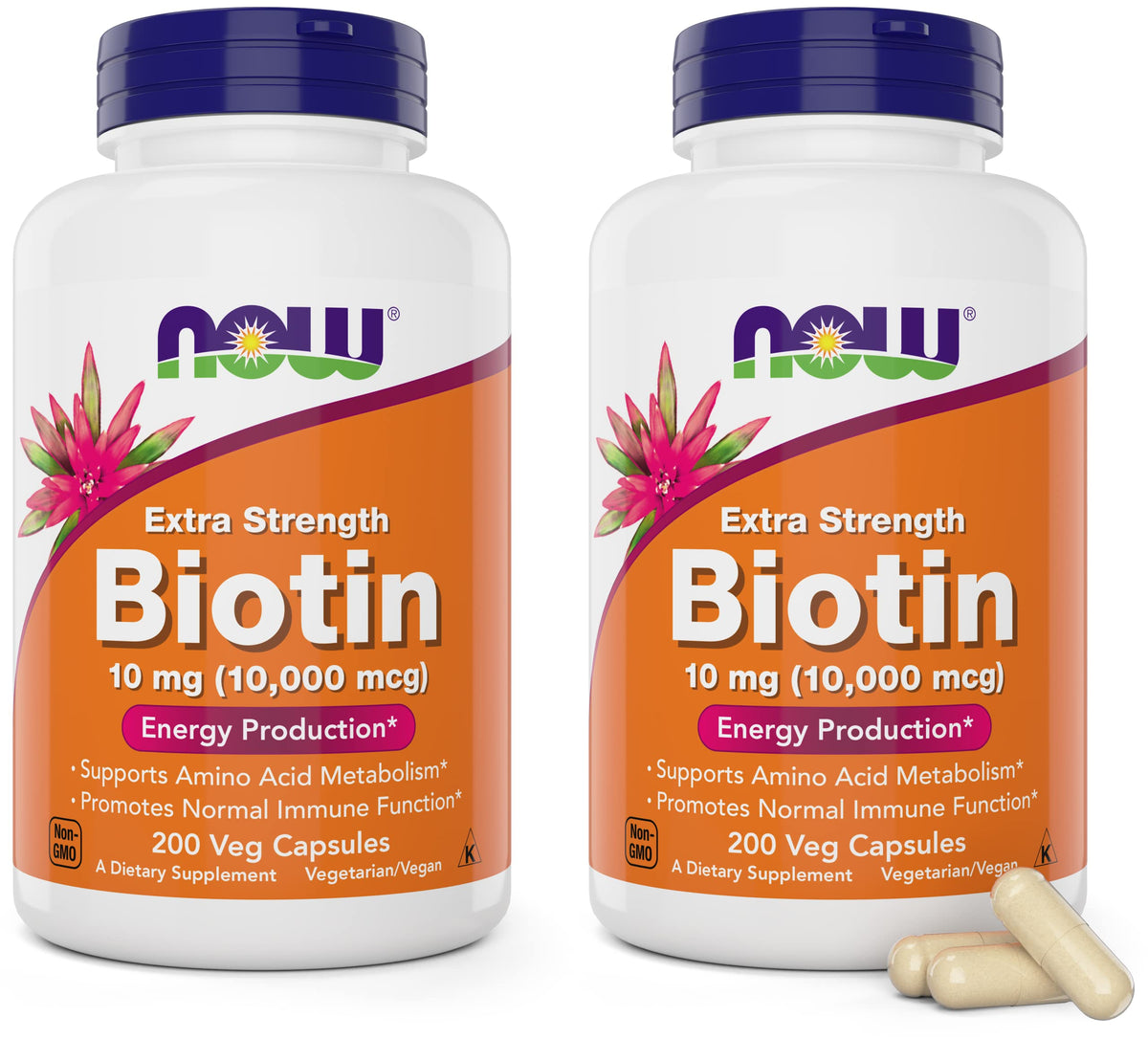 NOW Foods Biotin 10,000 mcg Veg Caps pack of 2 front view