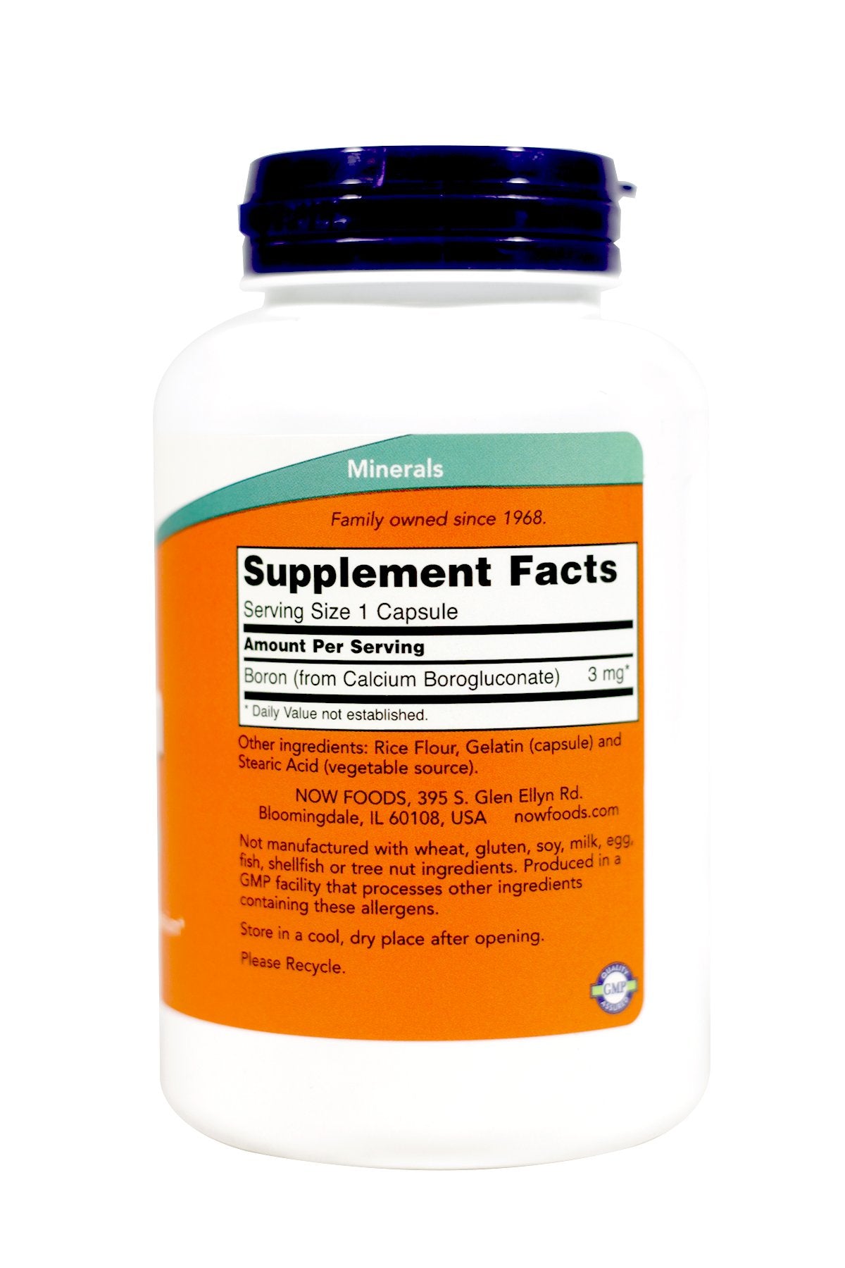 NOW Foods Boron 3 mg 250 Capsules side view