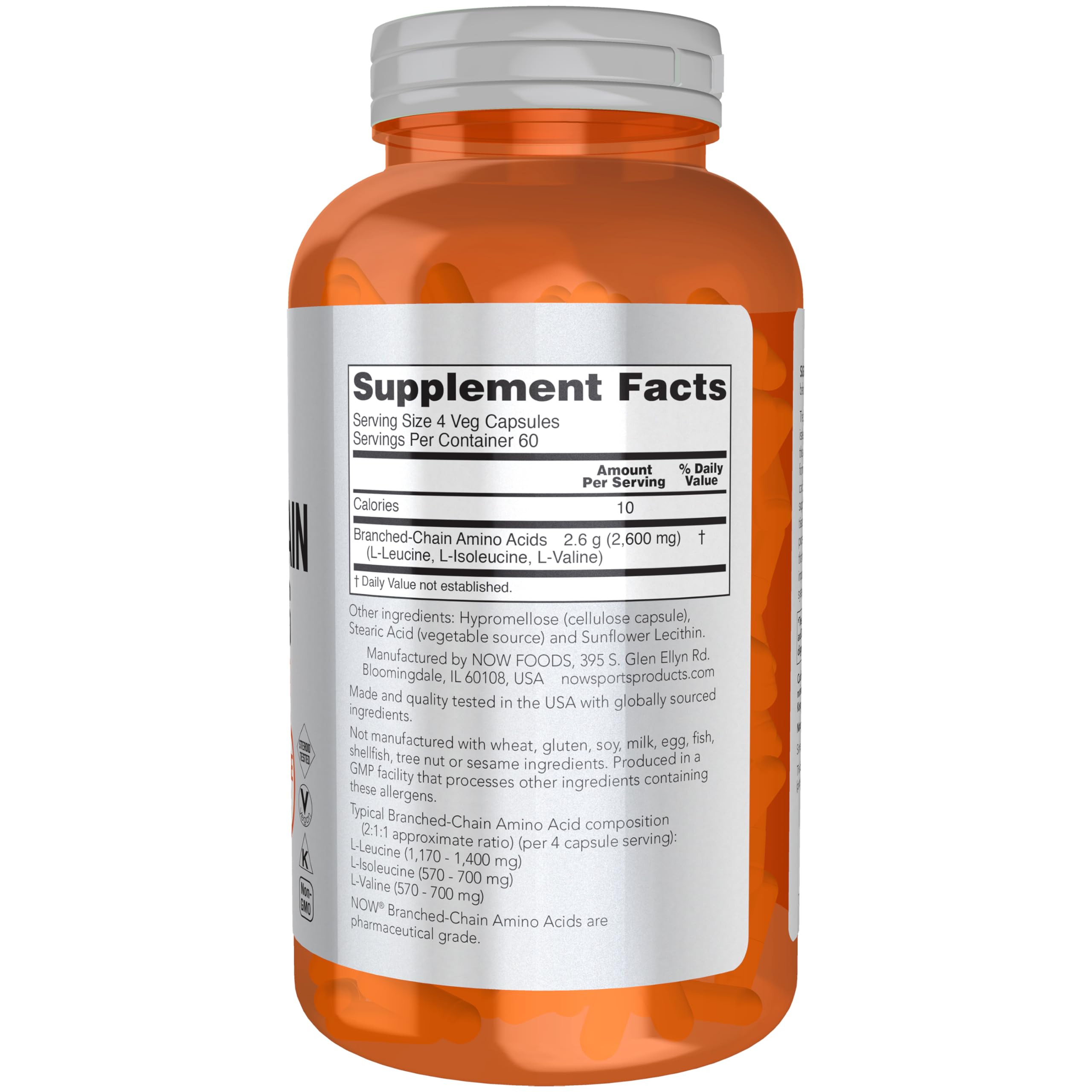 NOW Foods Branched-Chain Amino Acids 240g side view
