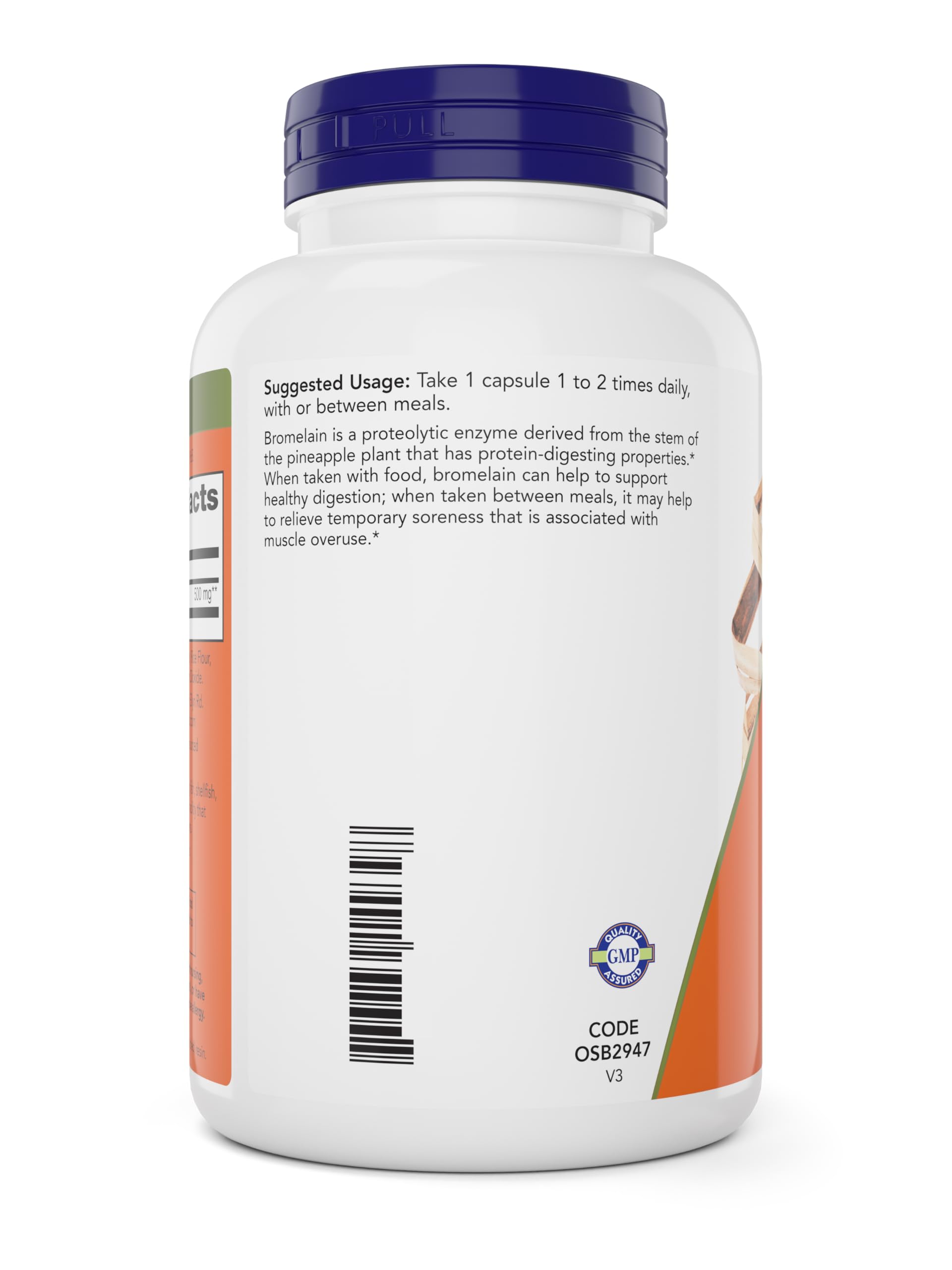 NOW Foods Bromelain Capsules 500mg back view