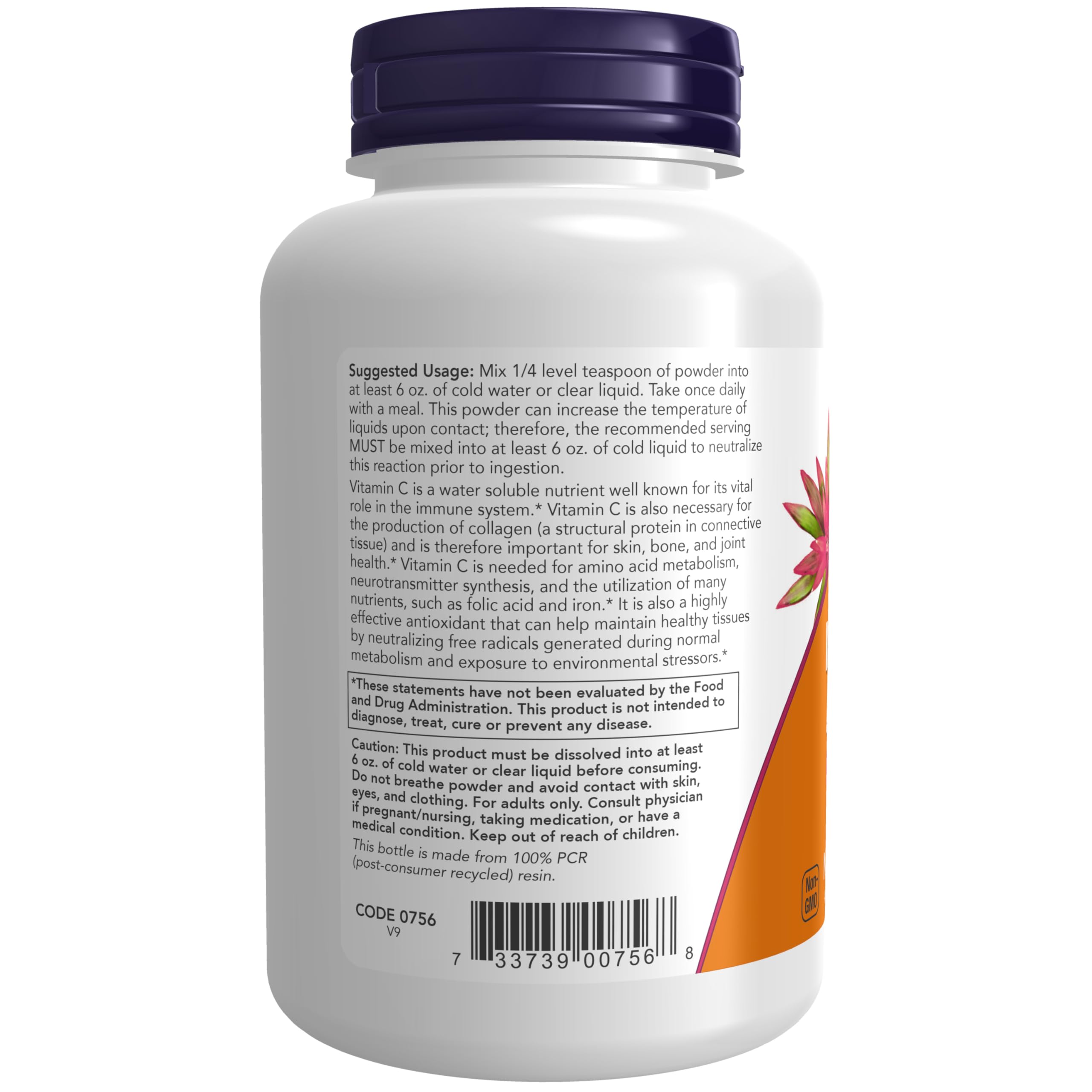 NOW Foods Buffered Vitamin C Powder 230g side view