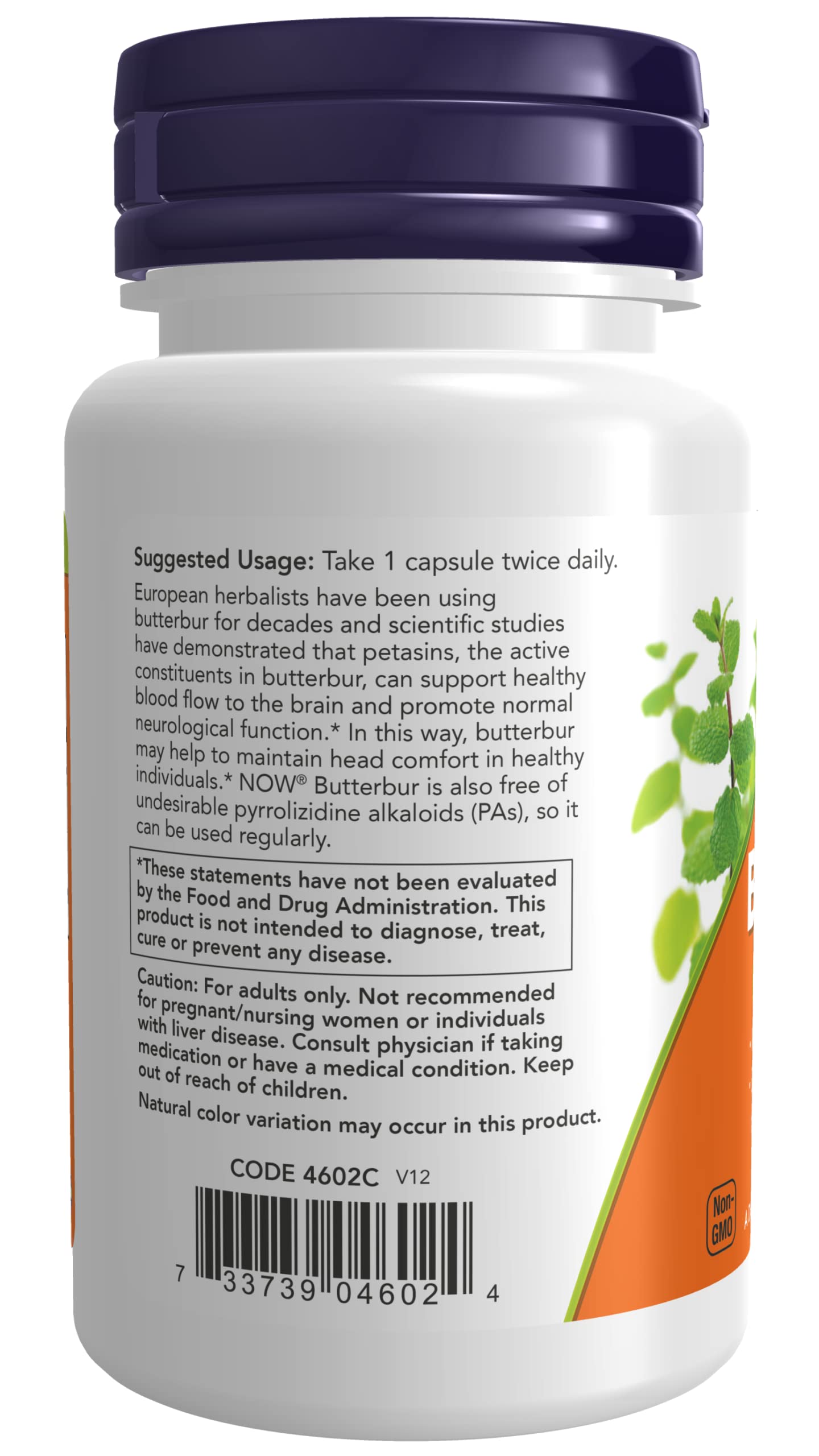 NOW Foods Butterbur packaging with label details