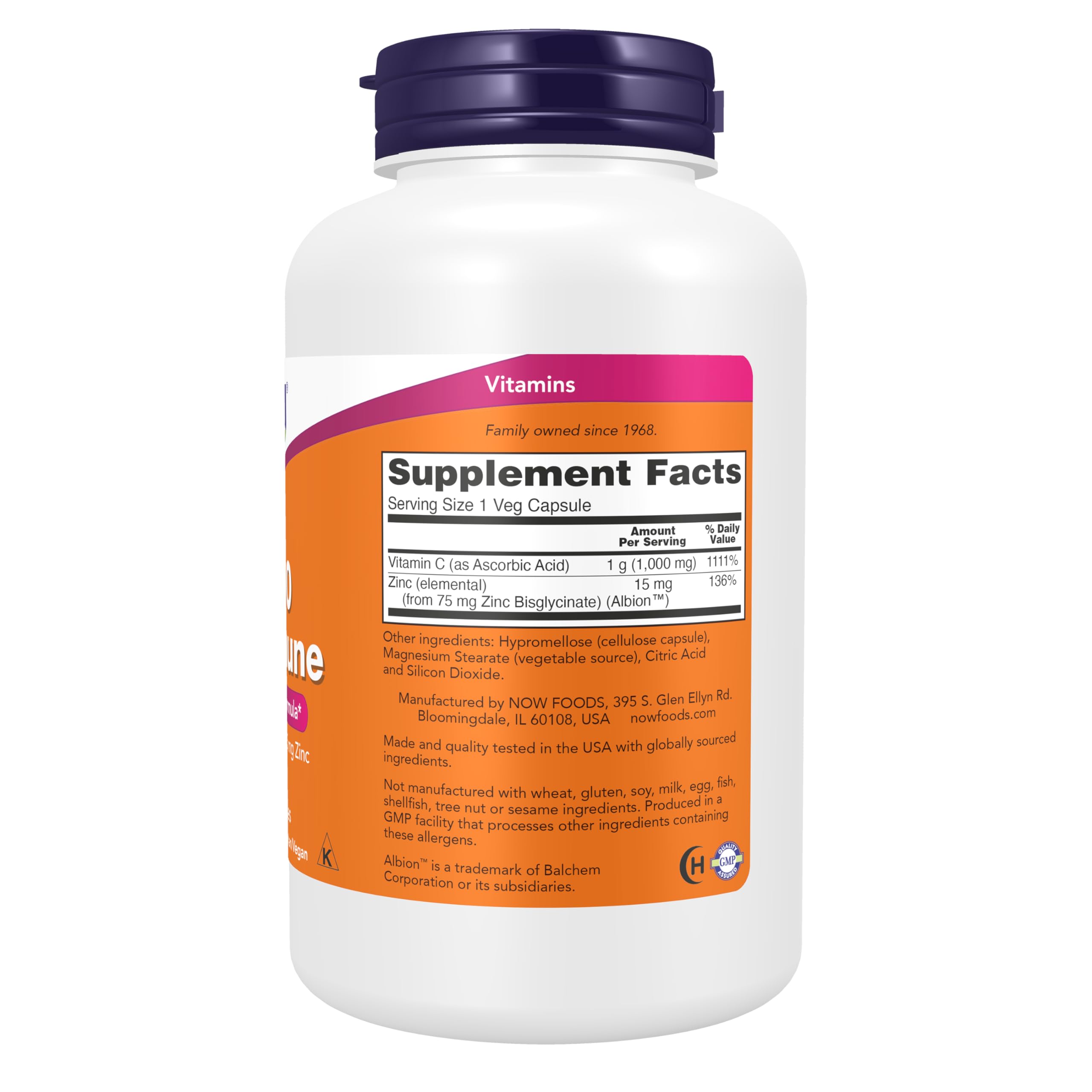 NOW Foods C-1000 Zinc daily wellness Supplement side view showing capsule