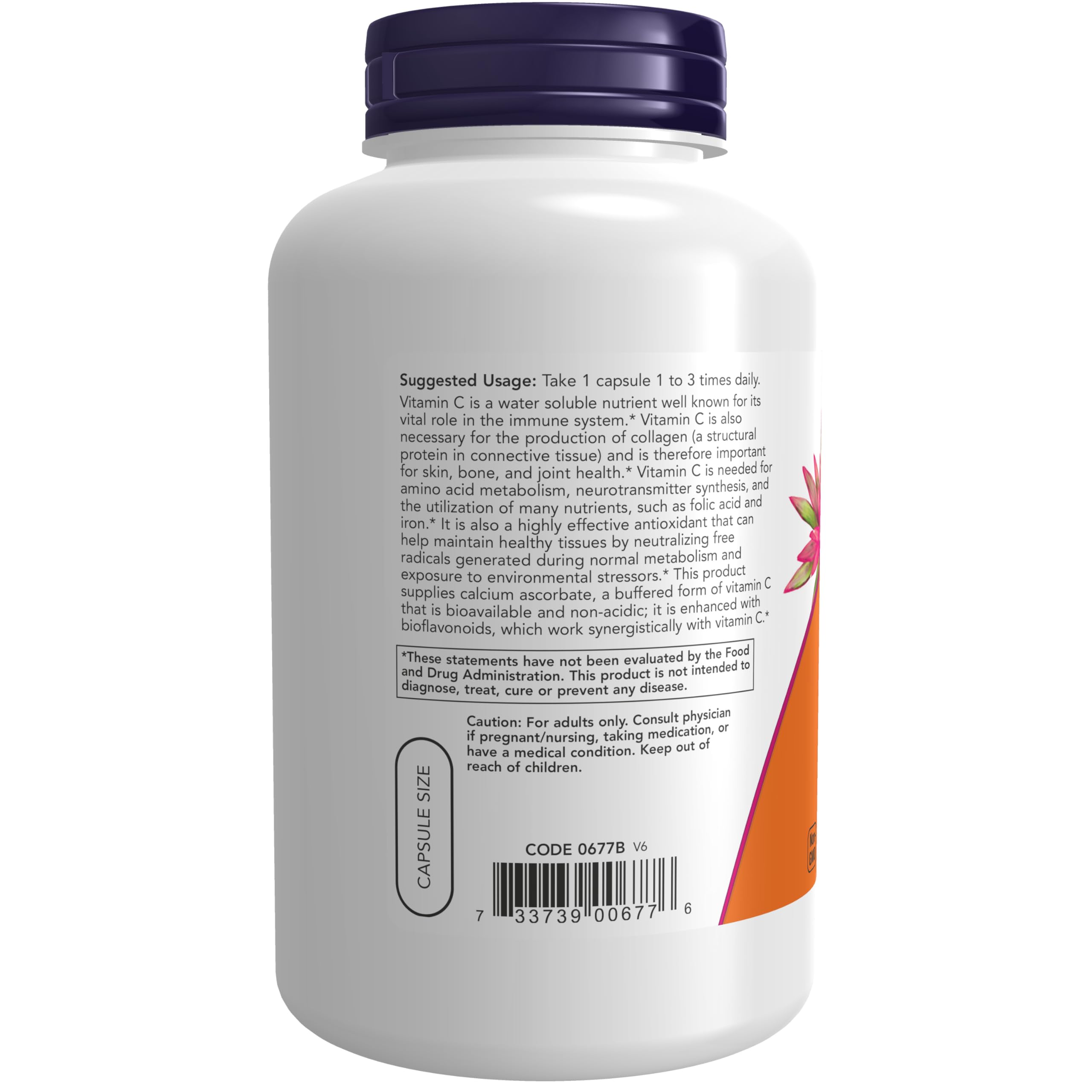NOW Foods C-500 Calcium Vitamin C 250g back view