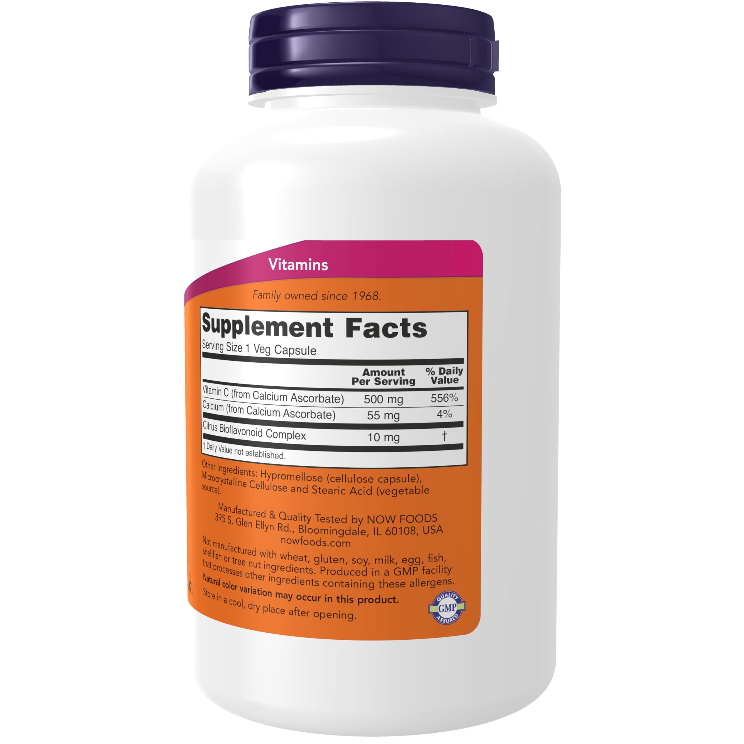 NOW Foods C-500 Calcium Vitamin C 250g side view