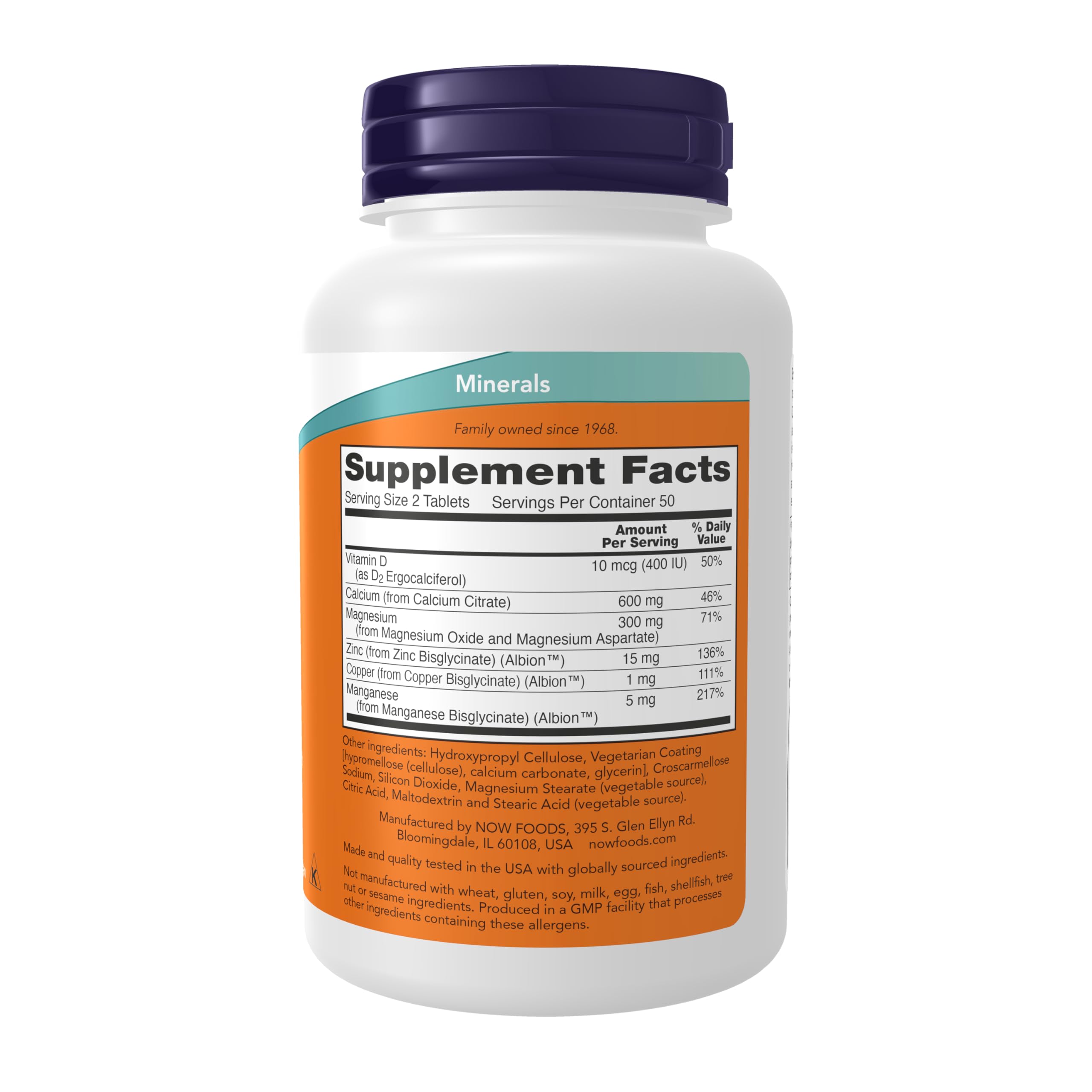 NOW Foods Calcium Citrate Tablets back view with supplement facts